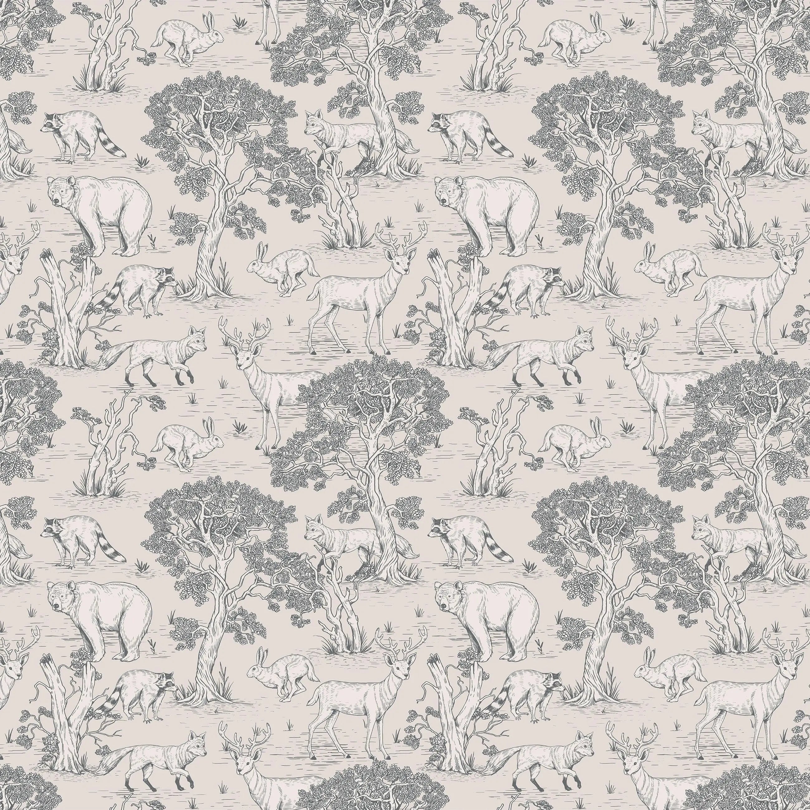 Billede 8 af Fototapet - Skovscene med træer, rådyr, bjørne, ræve og kaniner