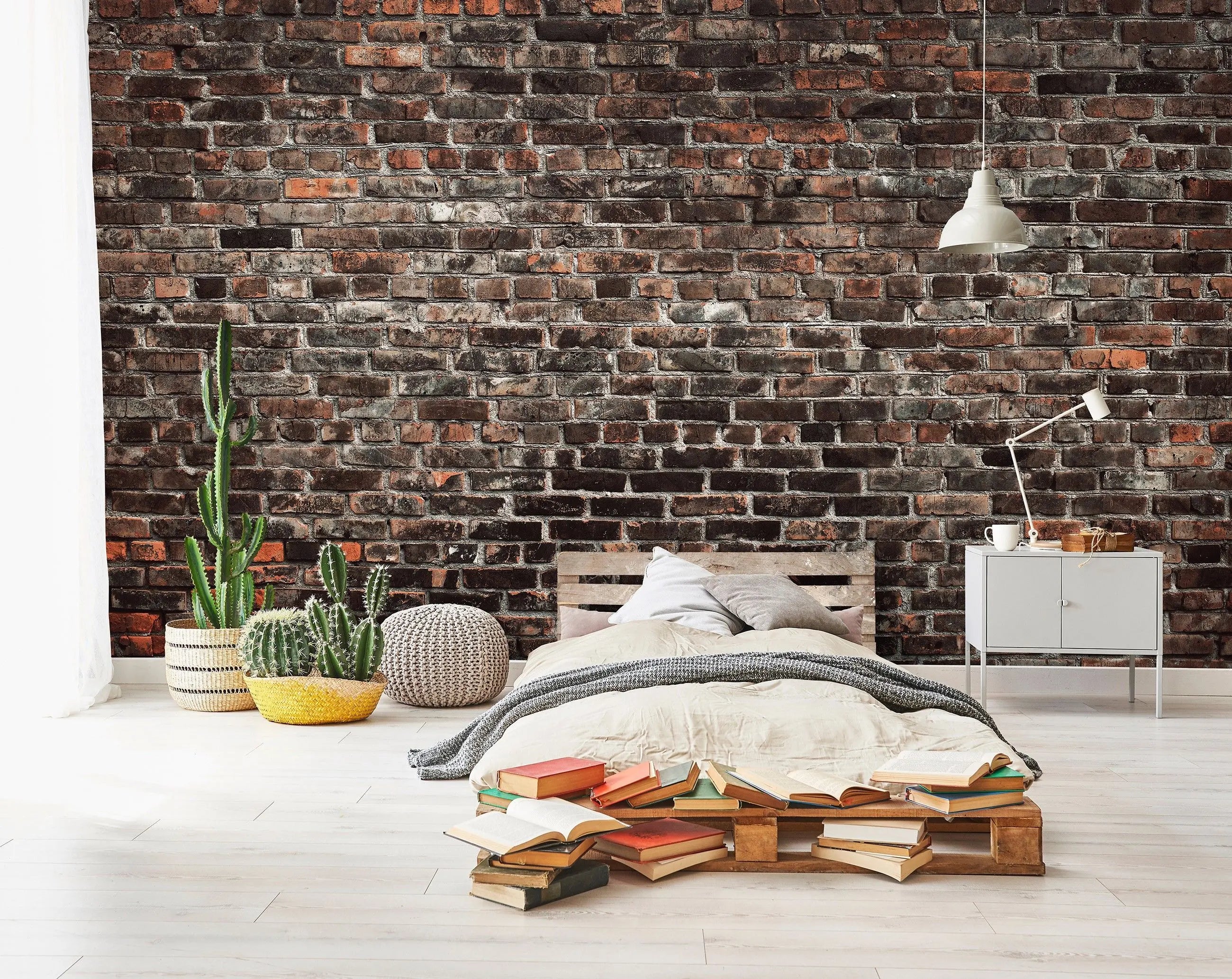 Billede 3 af Fototapet - Slidt rødbrun murstensvæg