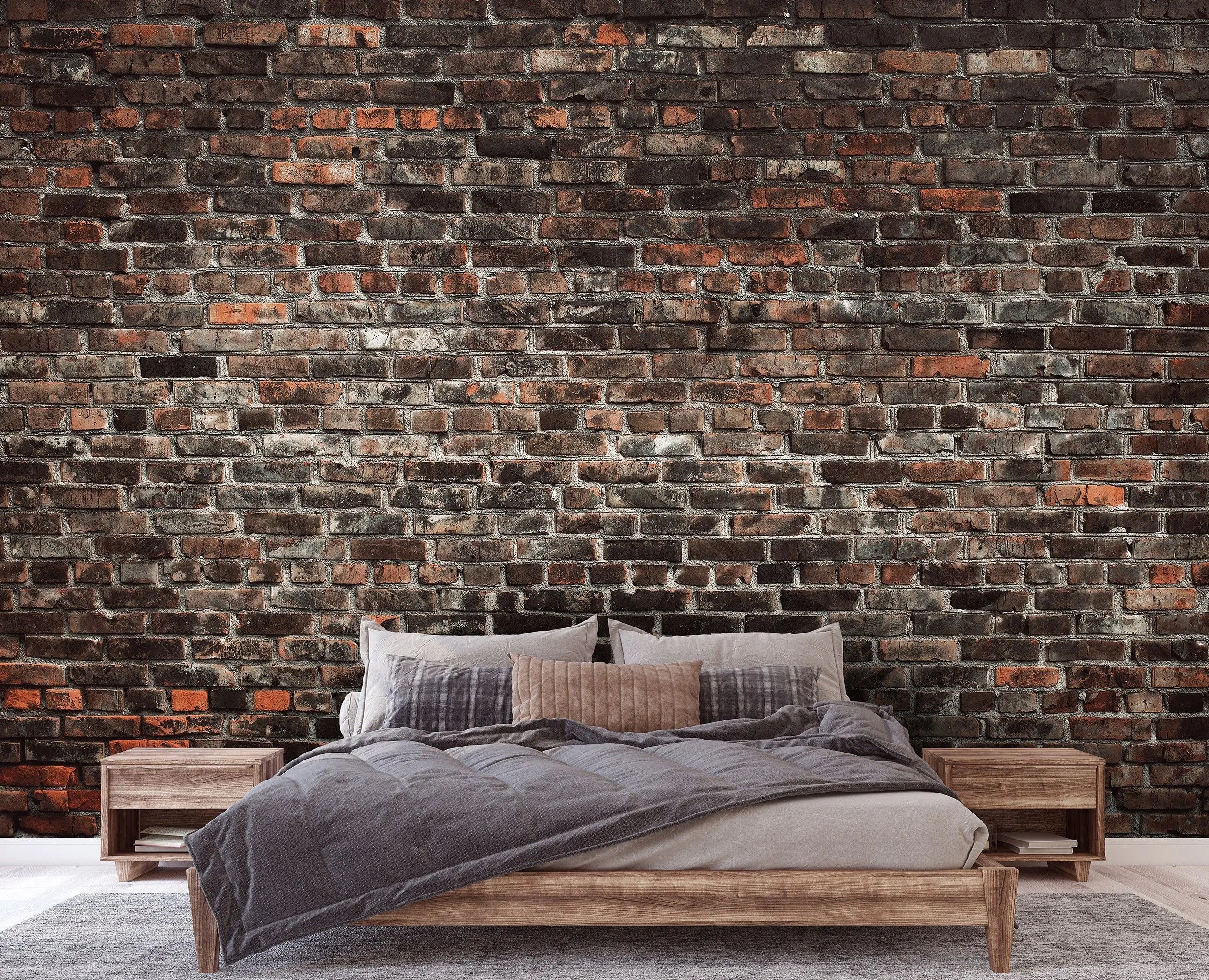 Billede 4 af Fototapet - Slidt rødbrun murstensvæg