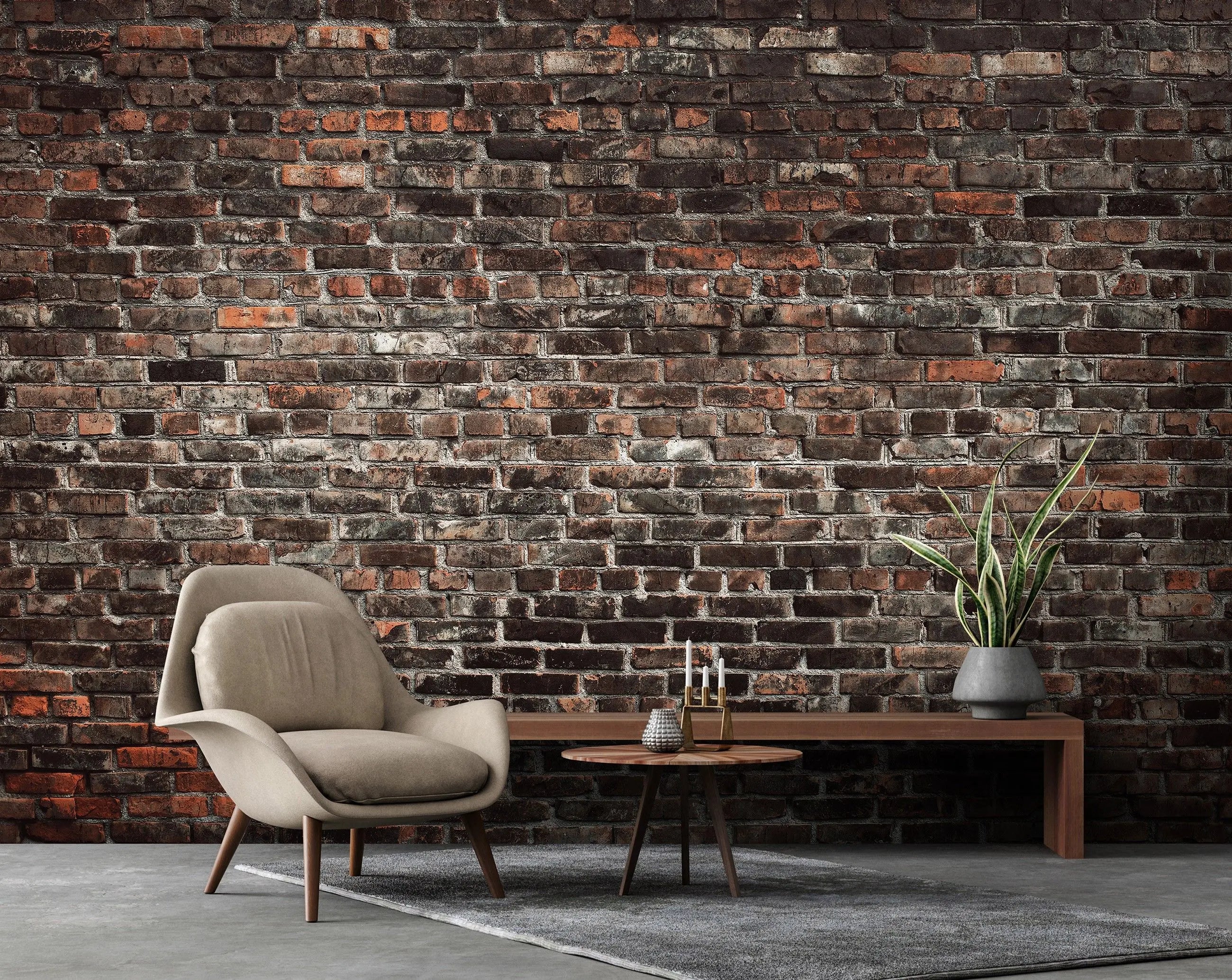 Billede 5 af Fototapet - Slidt rødbrun murstensvæg