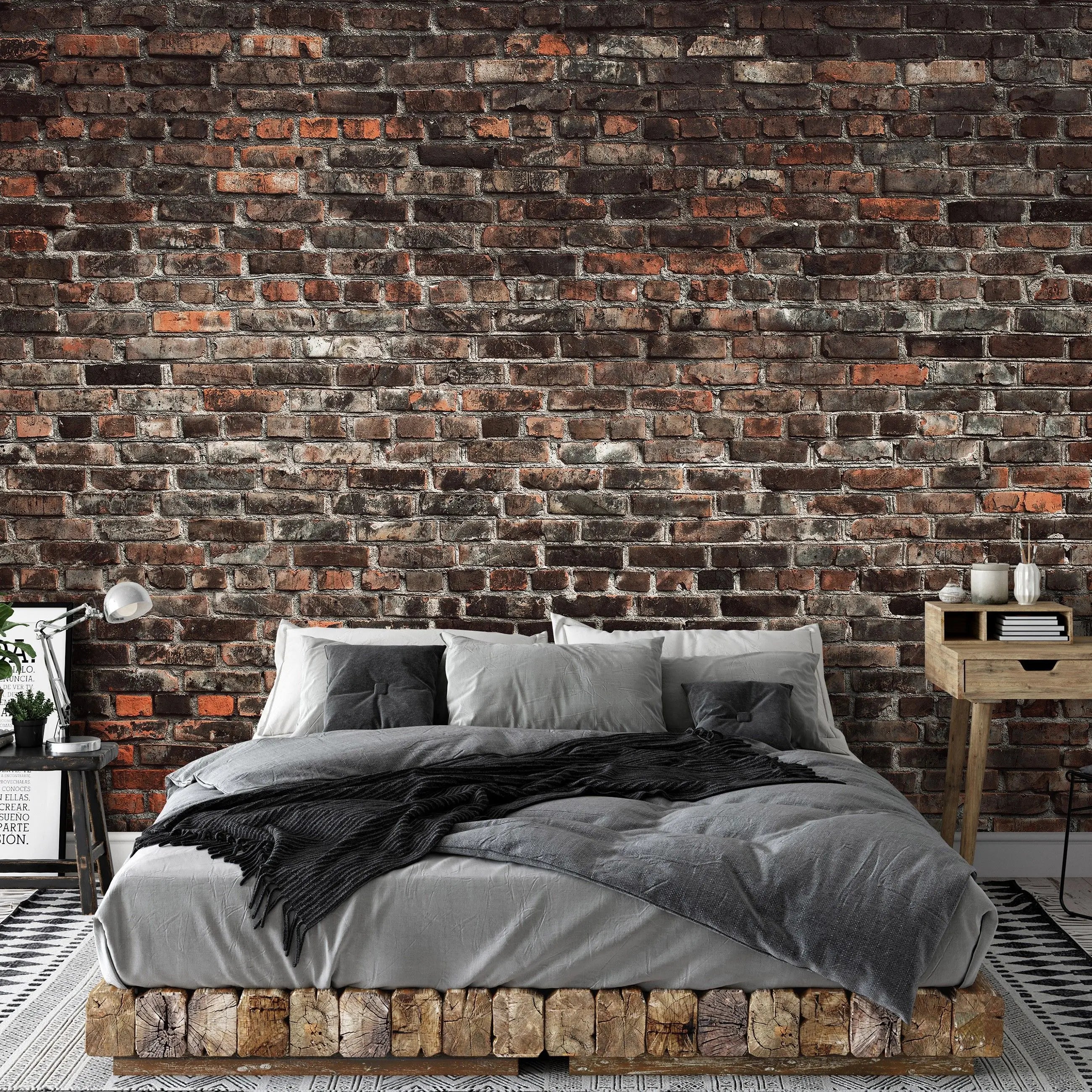 Billede 7 af Fototapet - Slidt rødbrun murstensvæg