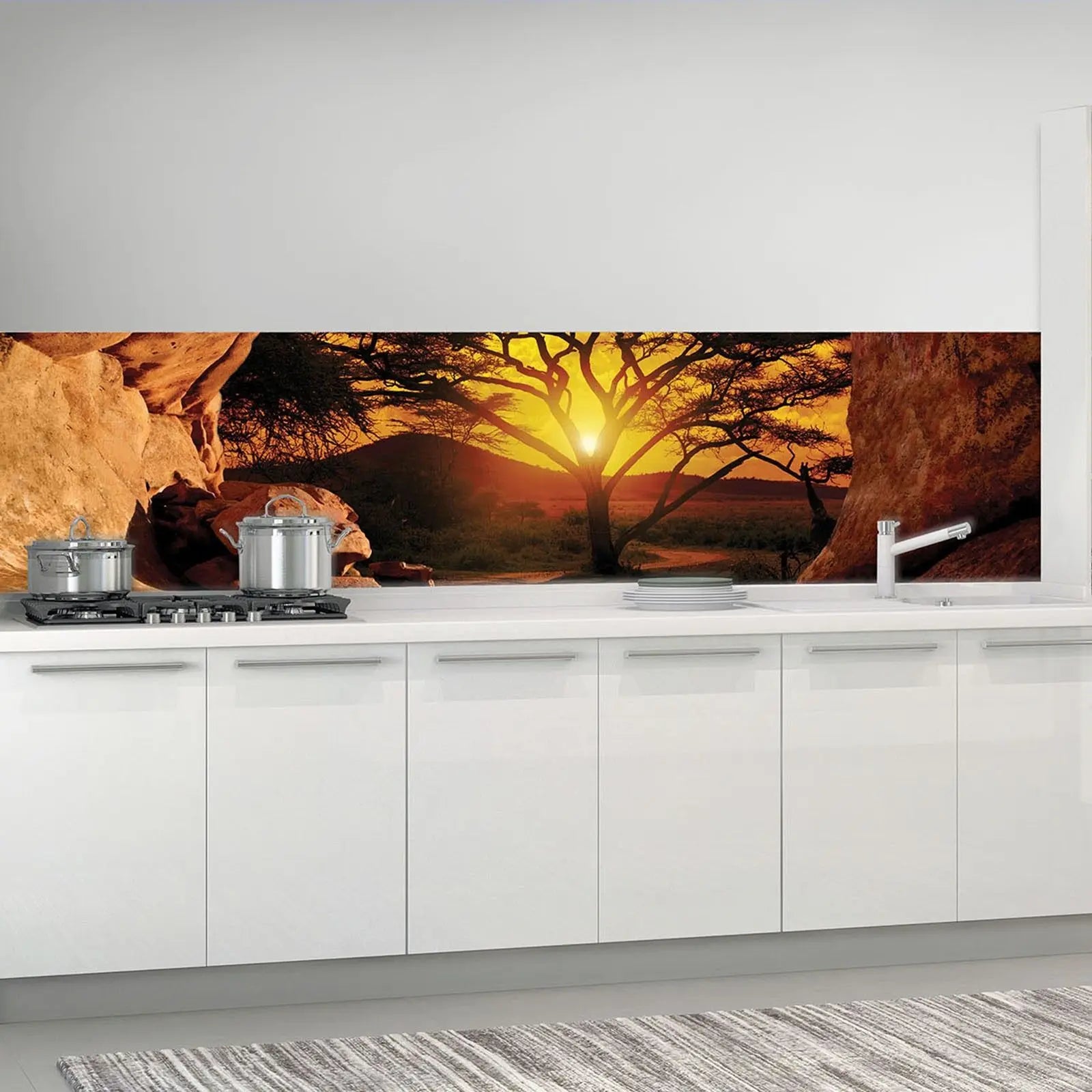 Billede 7 af Fototapet - Solnedgang bag akacietræ set fra klippehule