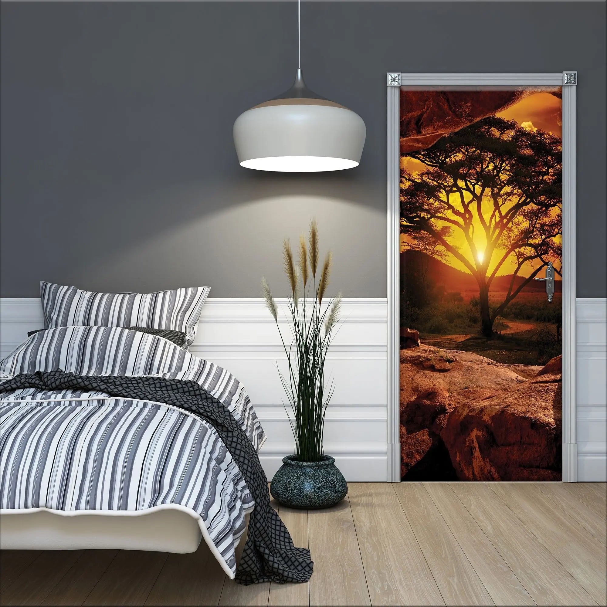 Billede 8 af Fototapet - Solnedgang bag akacietræ set fra klippehule