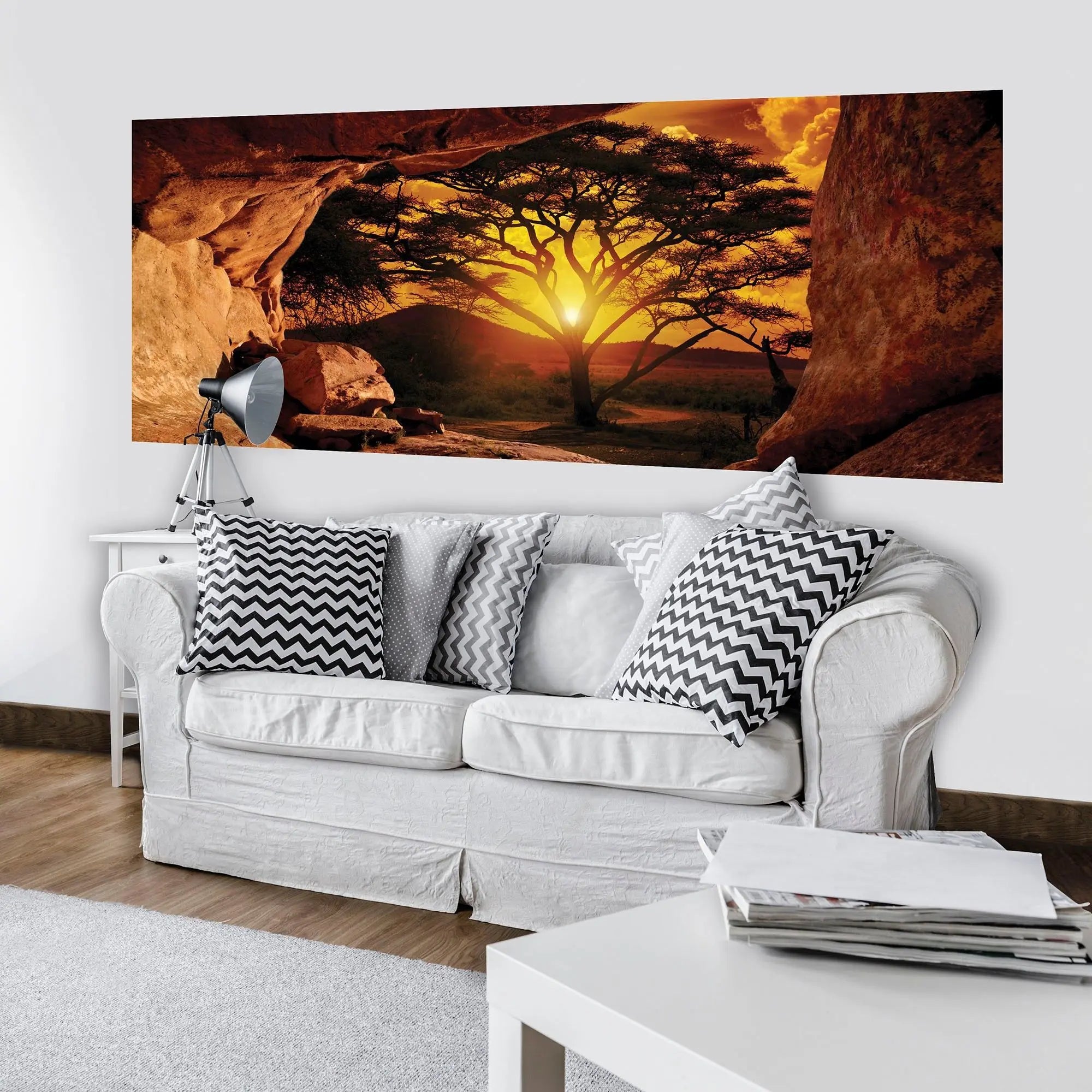 Billede 9 af Fototapet - Solnedgang bag akacietræ set fra klippehule