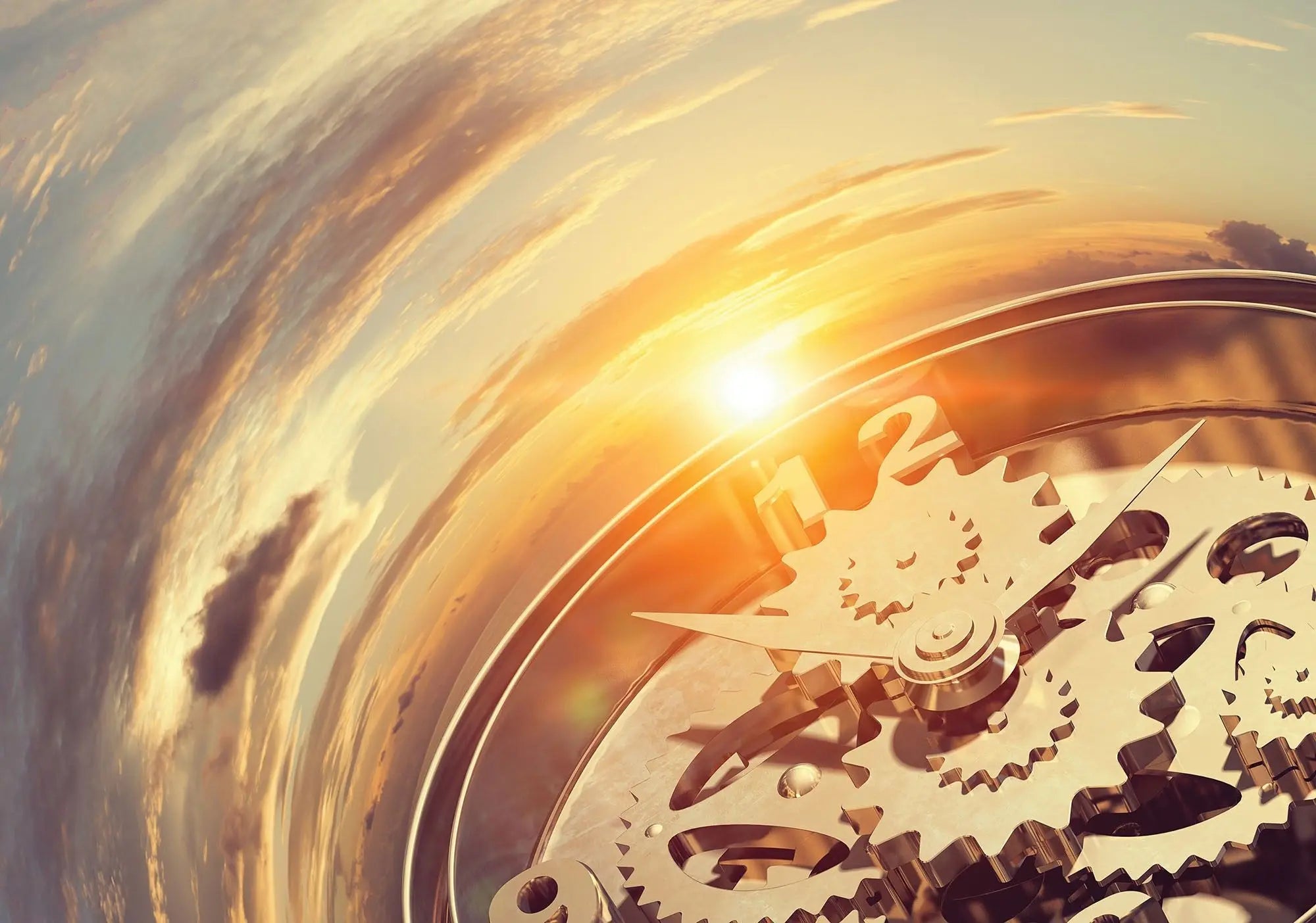 Billede 1 af Fototapet - Solopgang over klokkemekanik