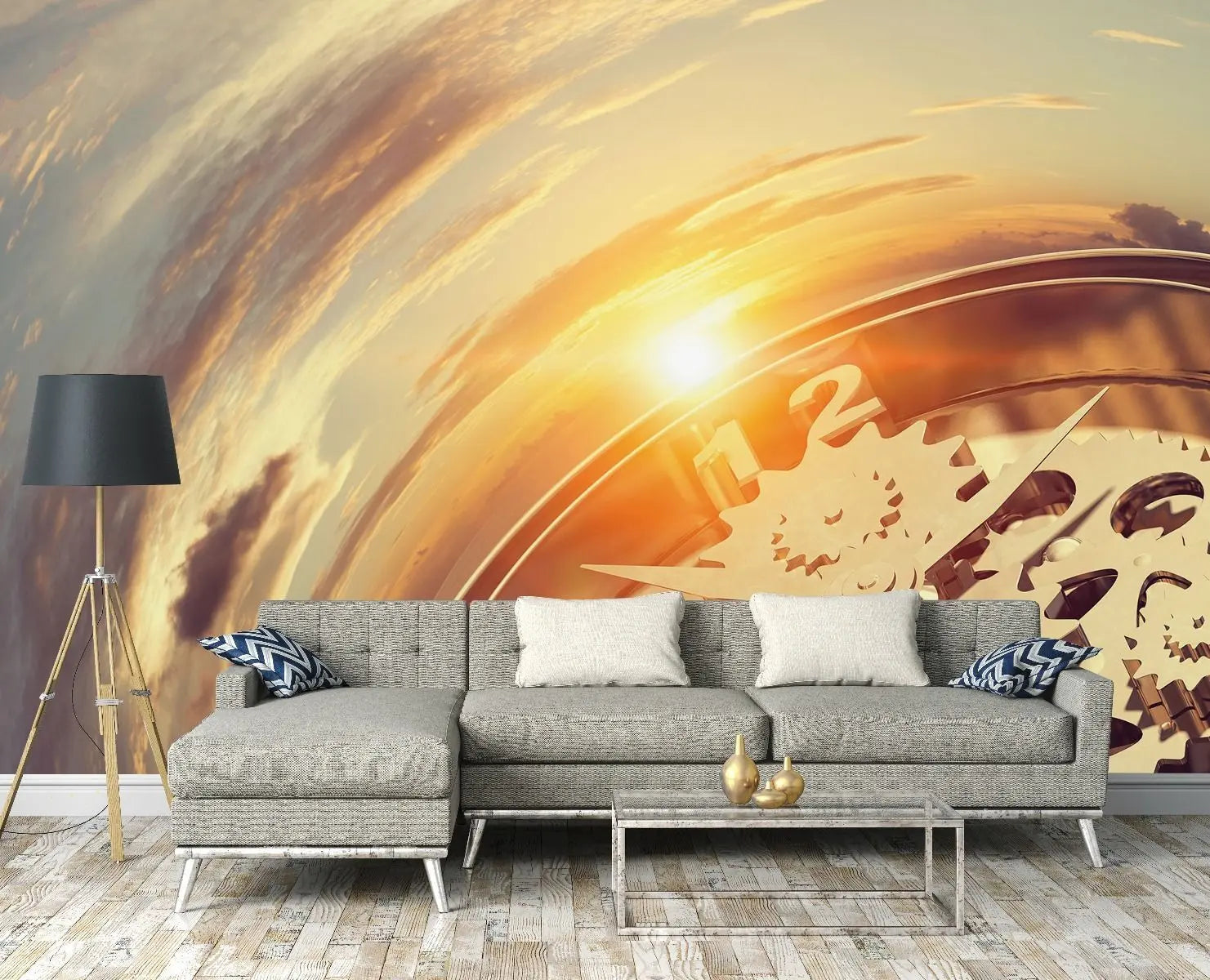 Billede 2 af Fototapet - Solopgang over klokkemekanik