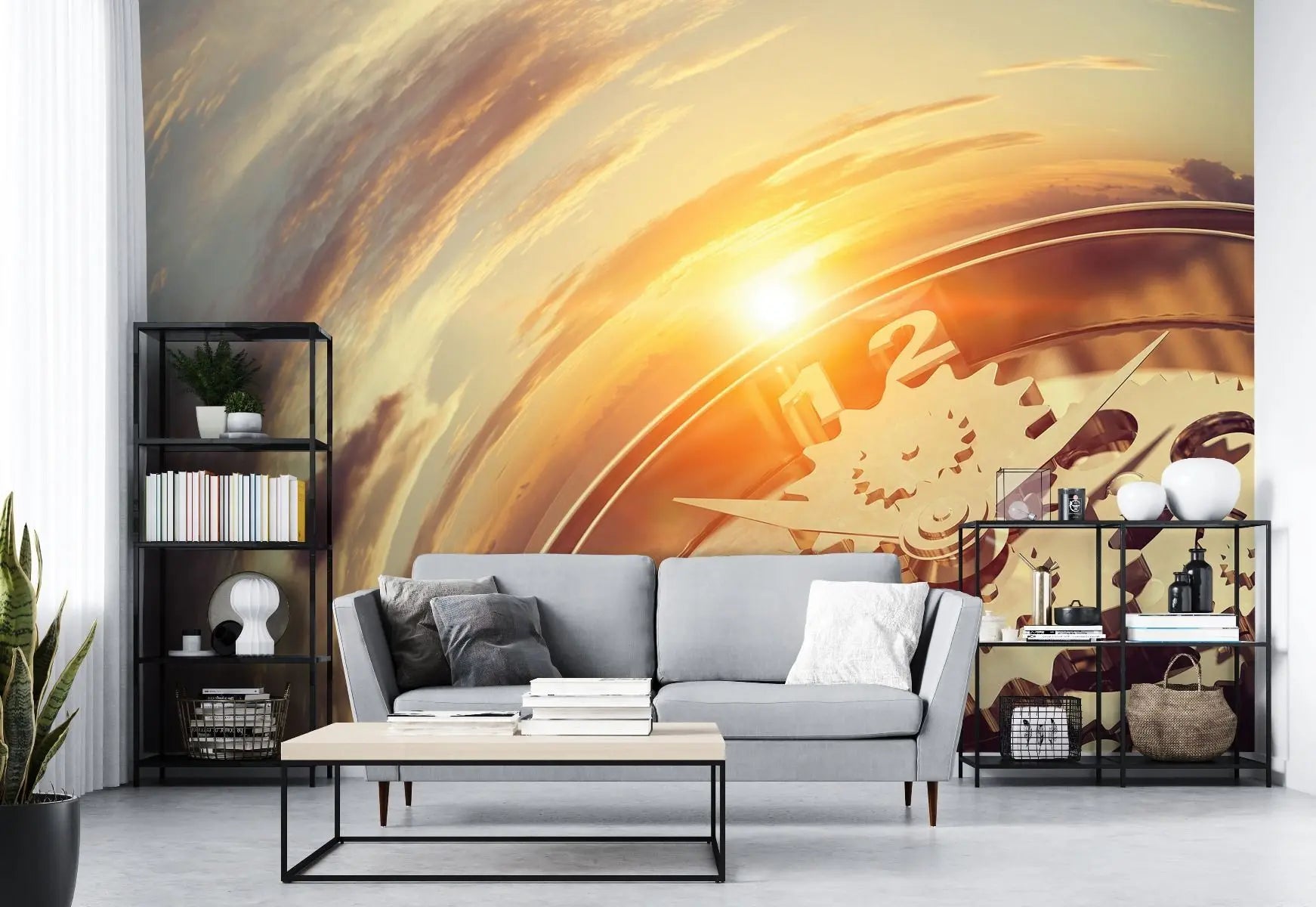 Billede 4 af Fototapet - Solopgang over klokkemekanik