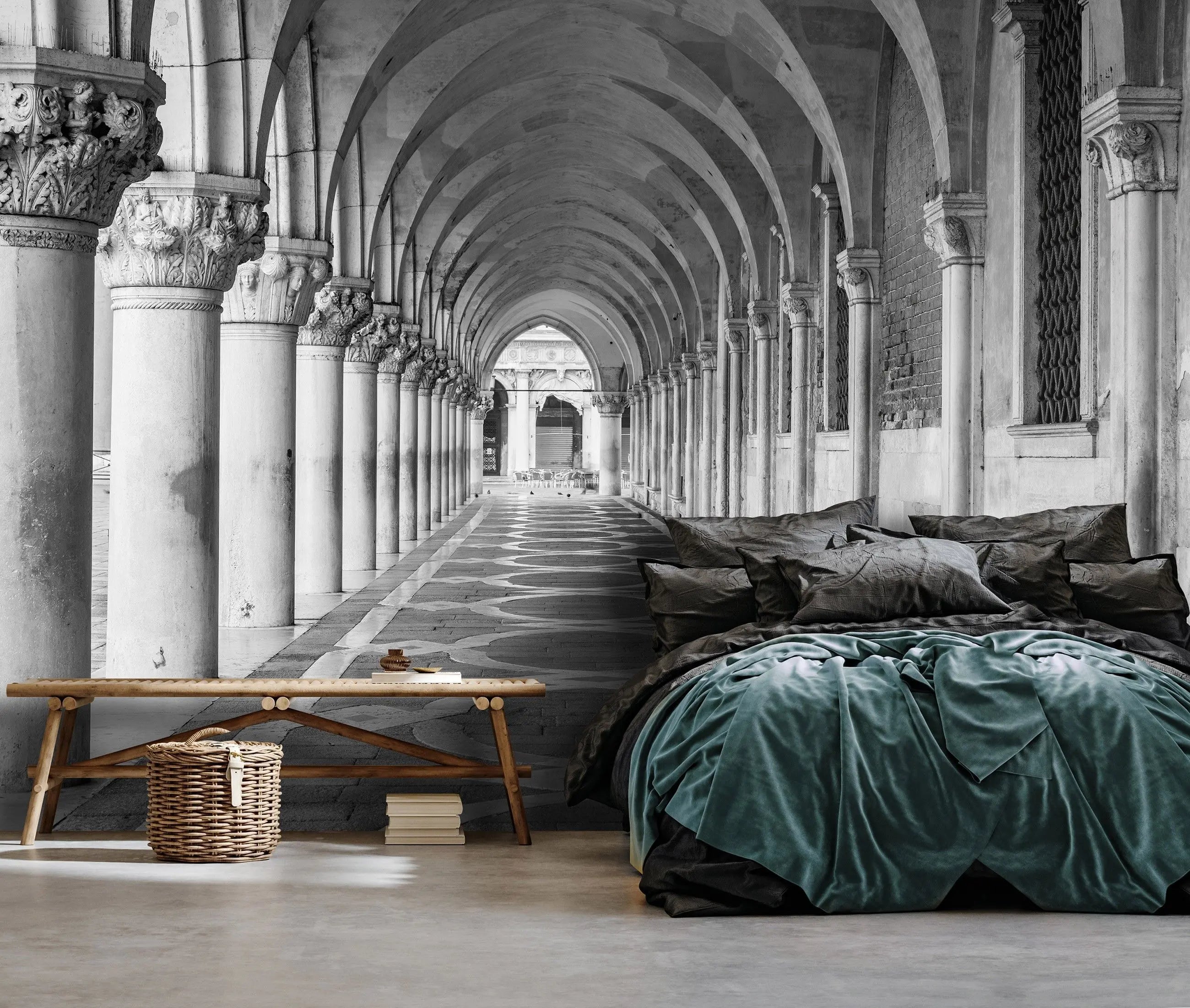 Billede 4 af Fototapet - Sort-hvid buegang ved Dogepaladset i Venedig