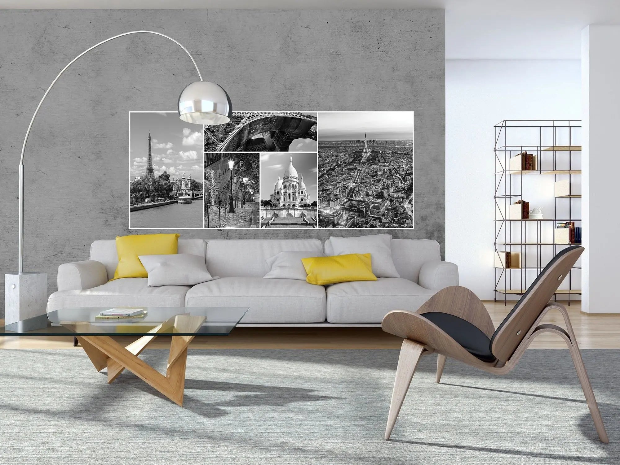 Billede 12 af Fototapet - Sort-hvid fotocollage af Eiffeltårnet og Sacré-Cœur i Paris