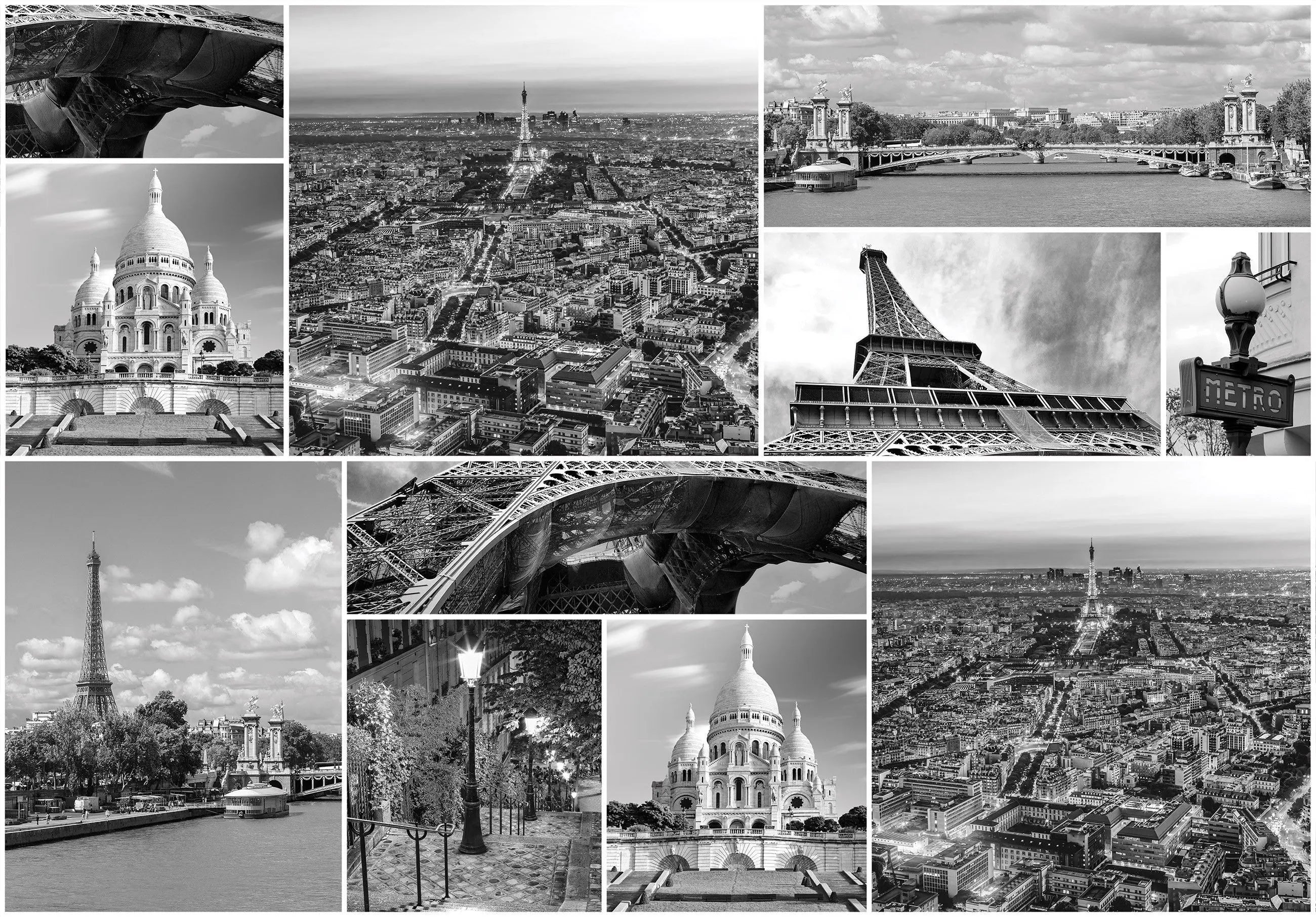 Billede 13 af Fototapet - Sort-hvid fotocollage af Eiffeltårnet og Sacré-Cœur i Paris
