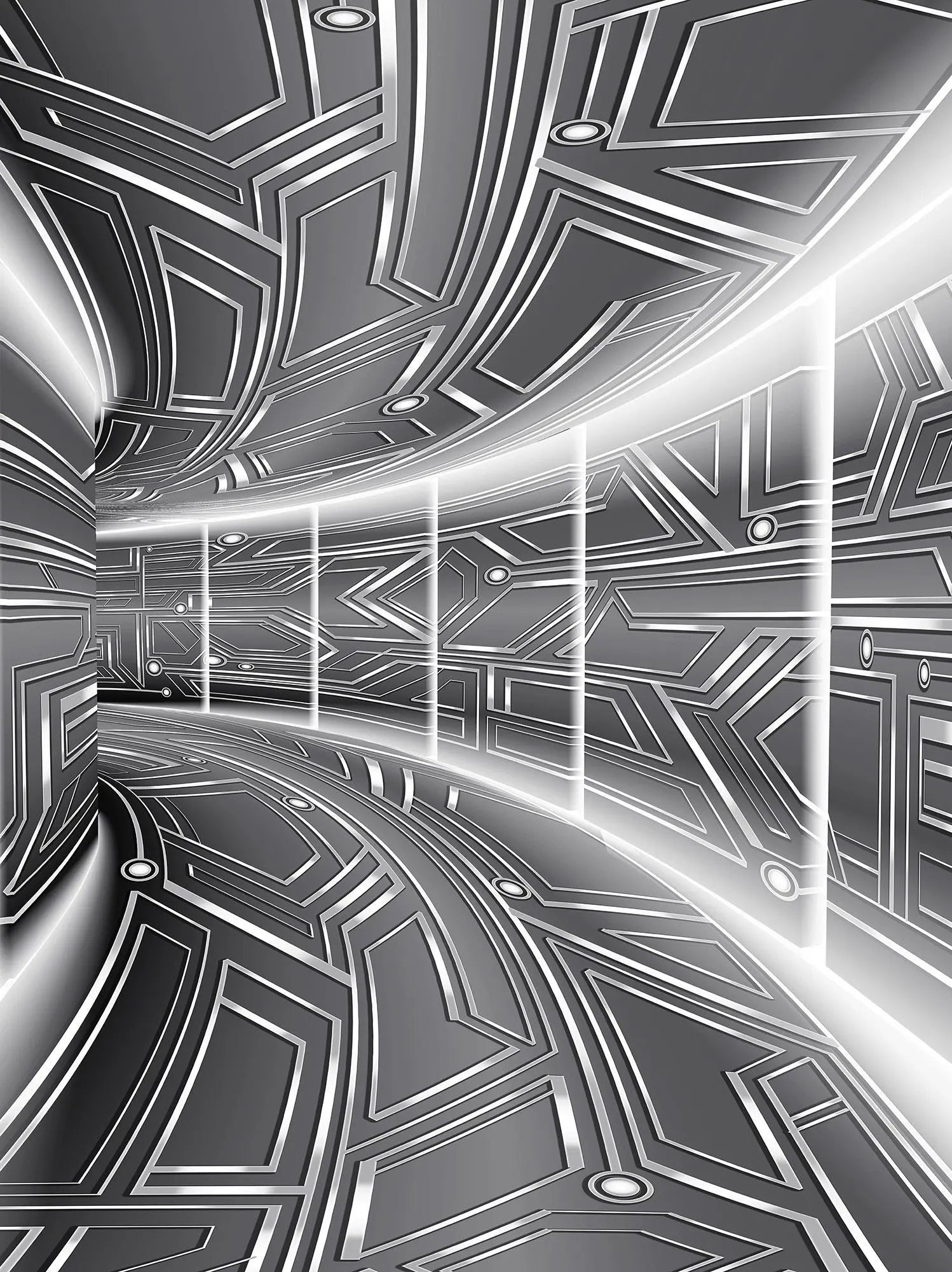 Billede 17 af Fototapet - Sort-hvid futuristisk mønstret korridor