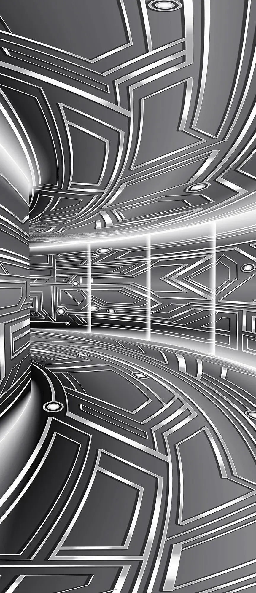 Billede 18 af Fototapet - Sort-hvid futuristisk mønstret korridor