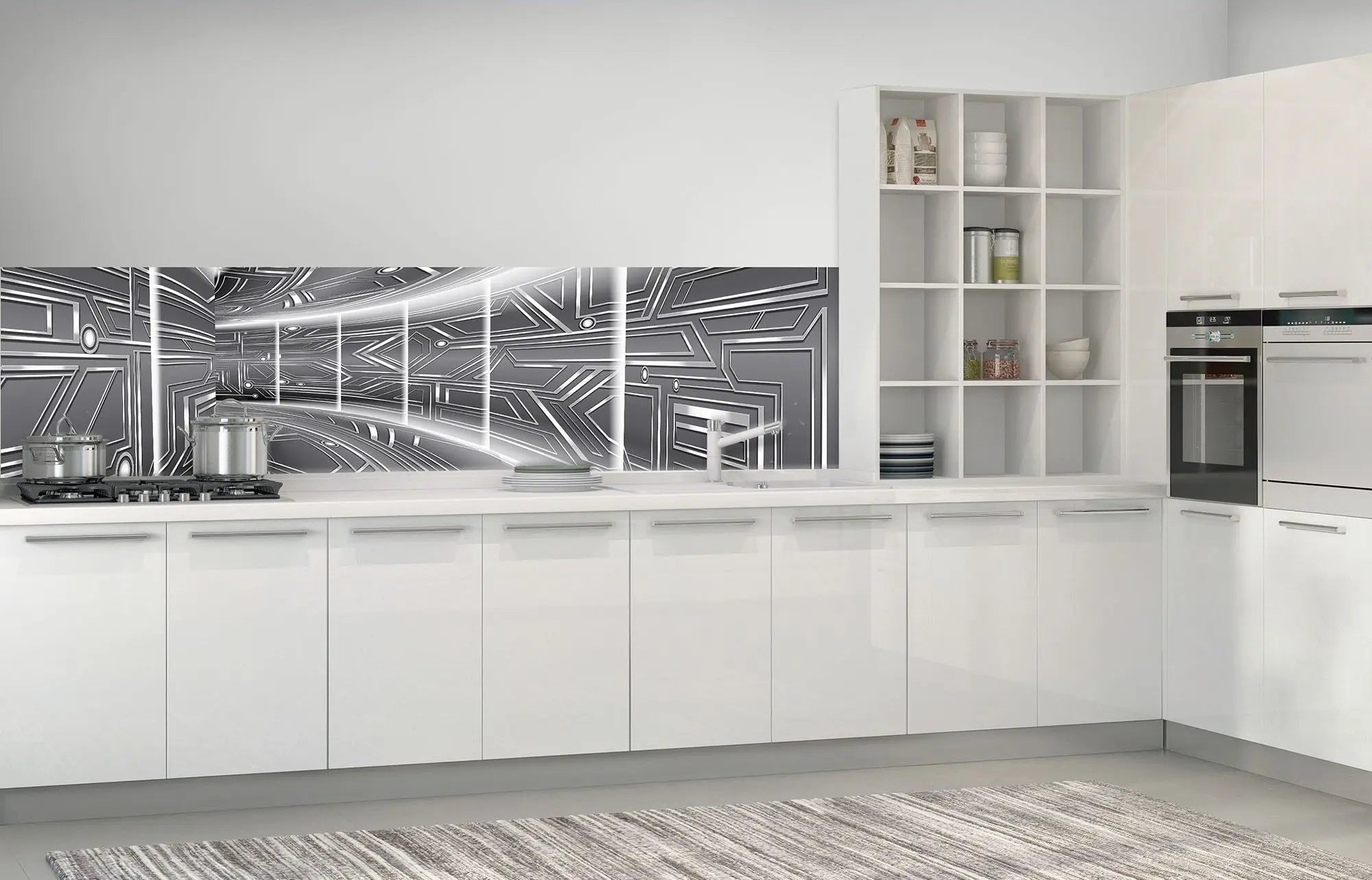 Billede 7 af Fototapet - Sort-hvid futuristisk mønstret korridor