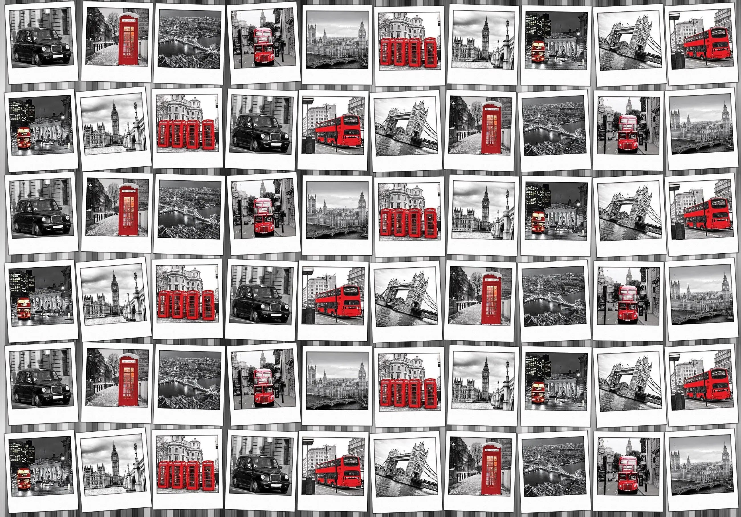 Billede 12 af Fototapet - Sort-hvide billeder af Londons vartegn med røde busser og telefonbokse