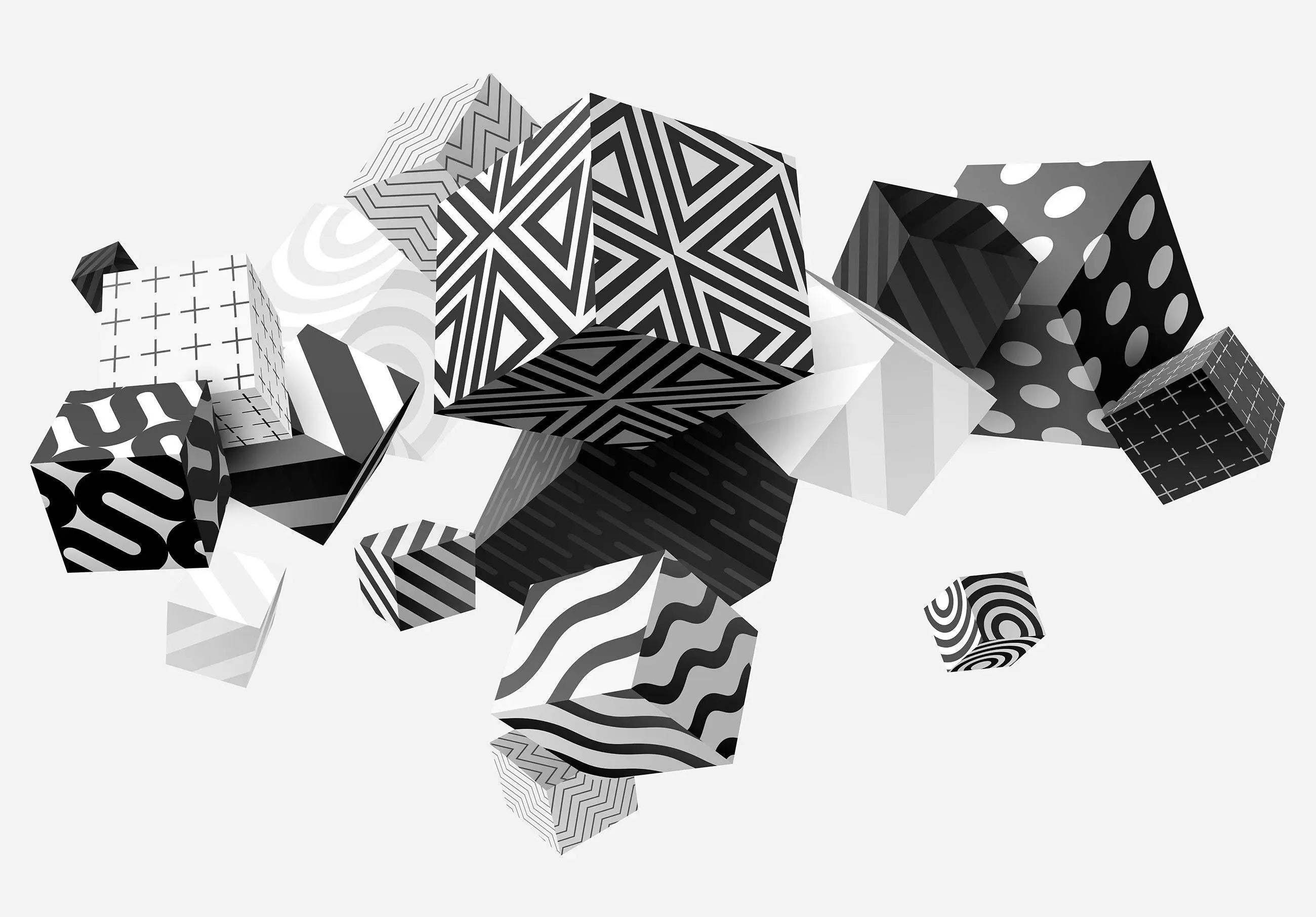Billede 3 af Fototapet - Sort-hvide geometriske kuber med forskellige mønstre