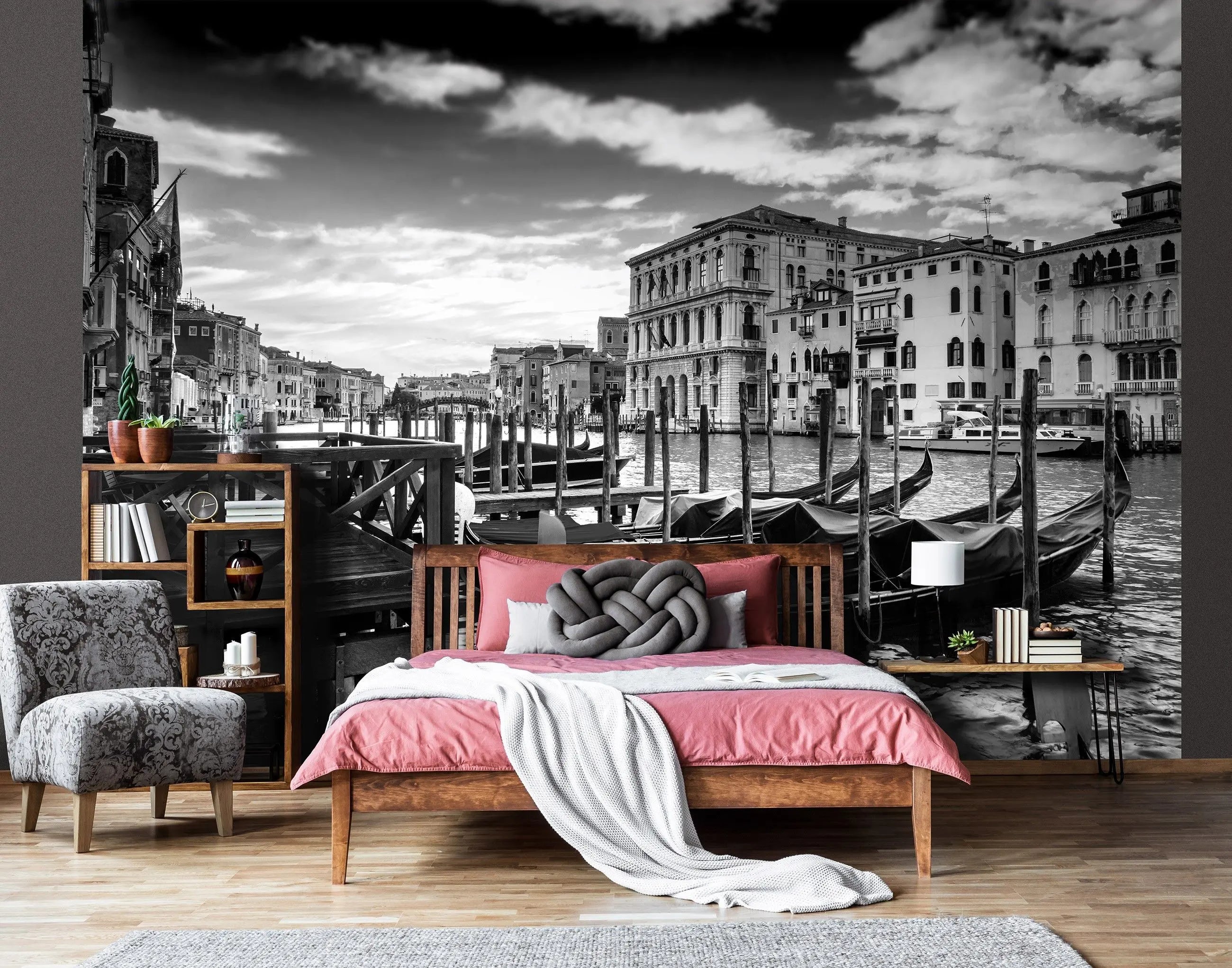 Billede 3 af Fototapet - Sort-hvide gondoler ved Canal Grande i Venedig, Italien