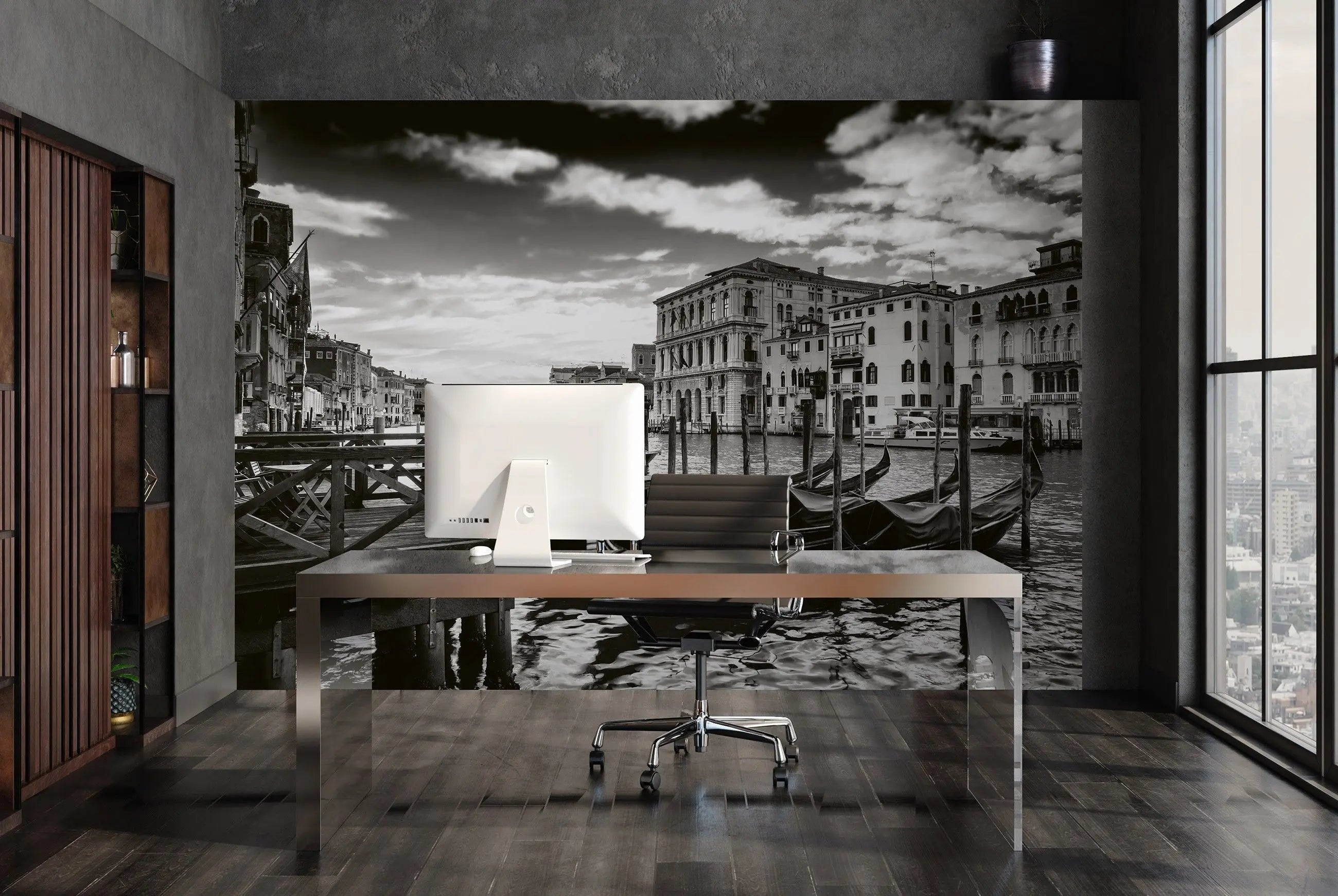 Billede 4 af Fototapet - Sort-hvide gondoler ved Canal Grande i Venedig, Italien