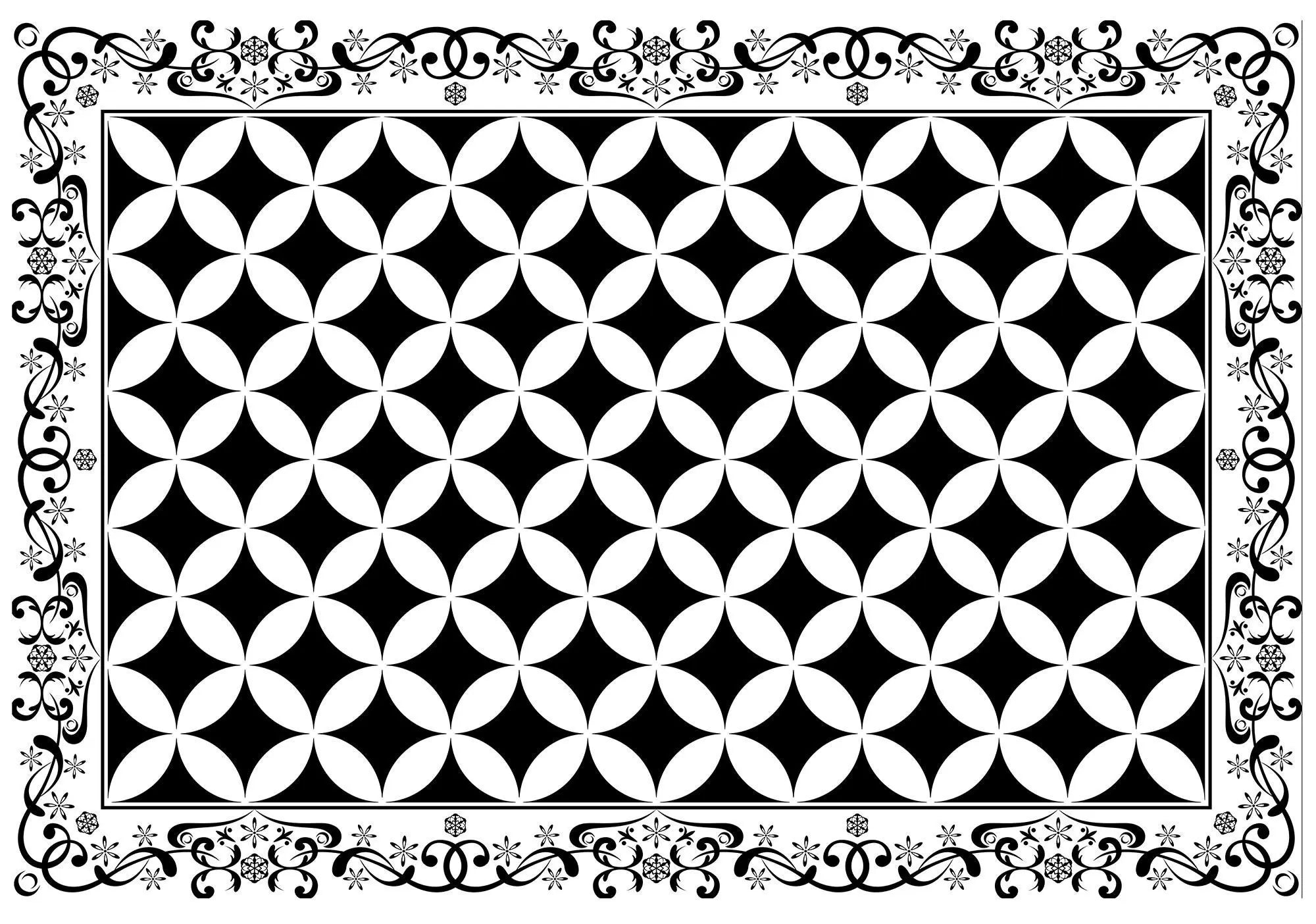 Billede 1 af Fototapet - Sort-hvidt geometrisk mønster med dekorativ kant