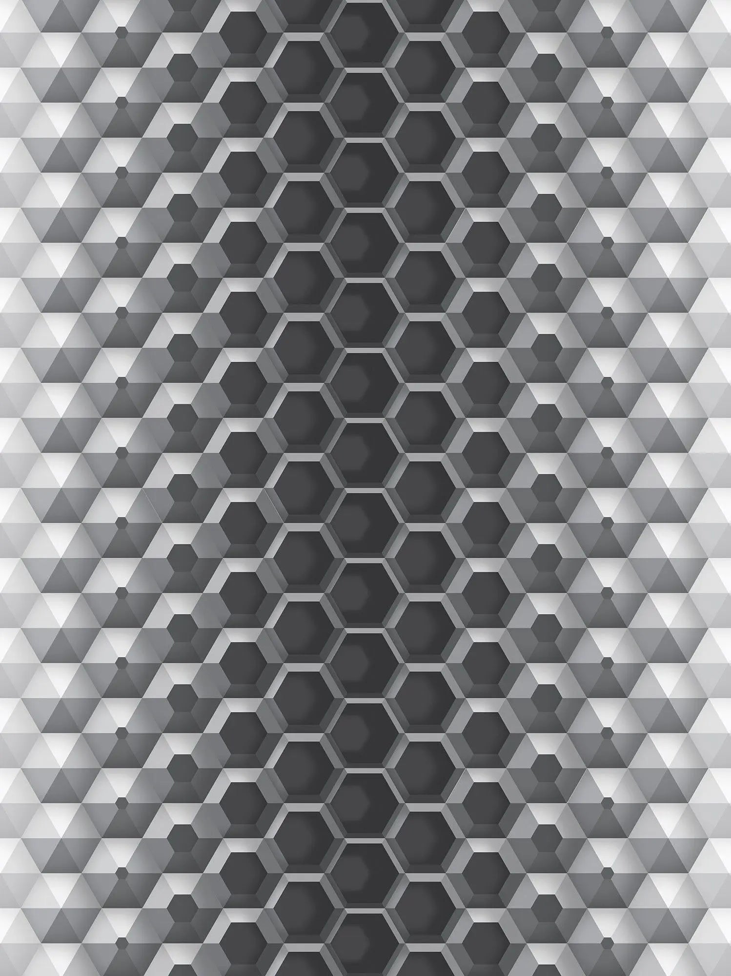 Billede 17 af Fototapet - Sort-hvidt geometrisk mønster med sekskantet design