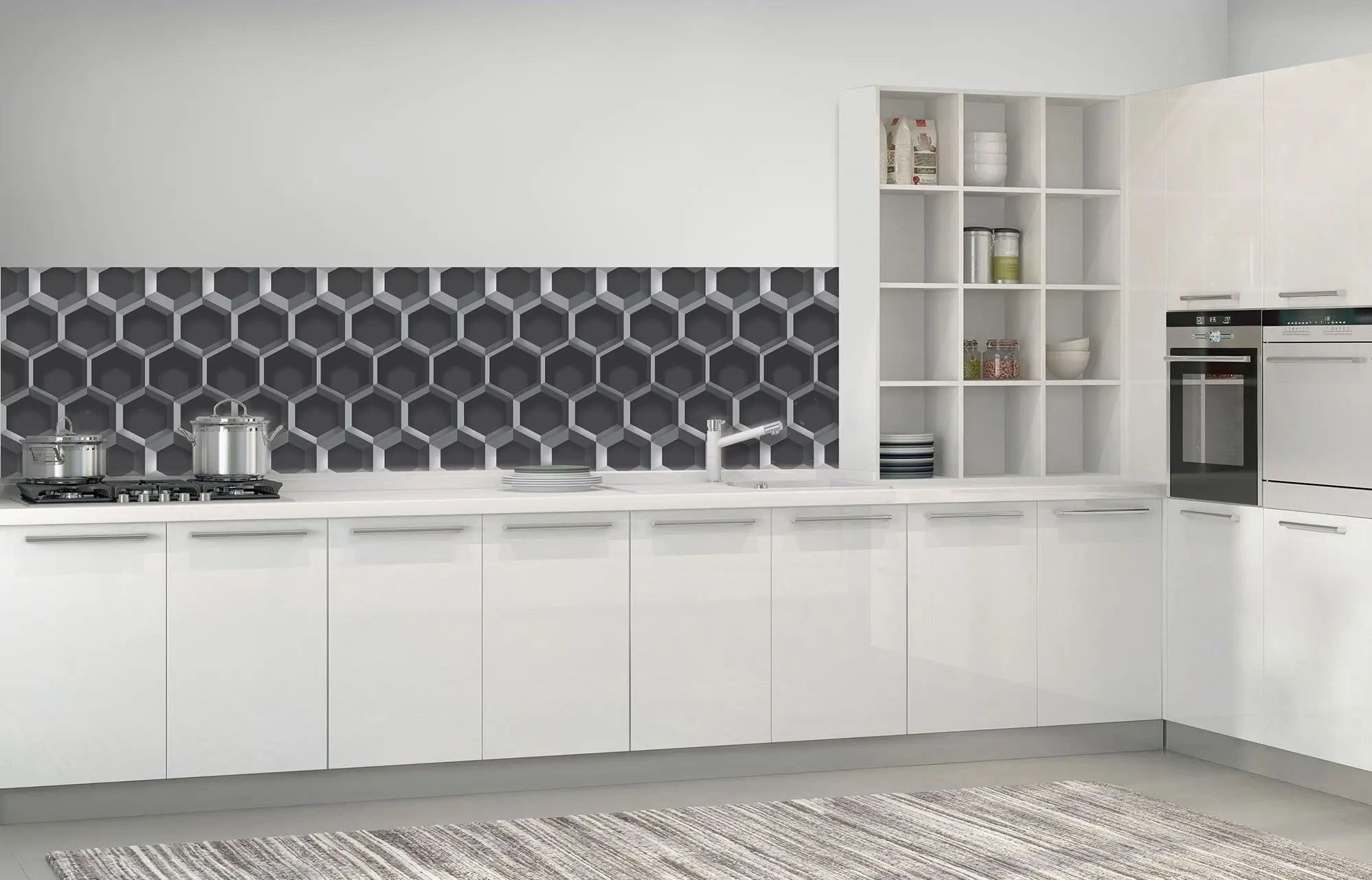 Billede 8 af Fototapet - Sort-hvidt geometrisk mønster med sekskantet design