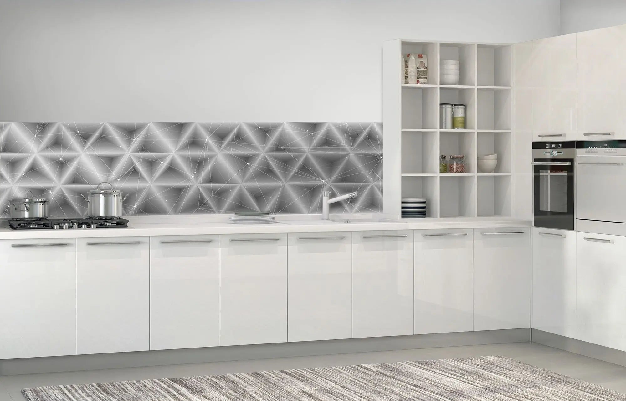 Billede 8 af Fototapet - Sort-hvidt geometrisk netværksmønster med trekantede former