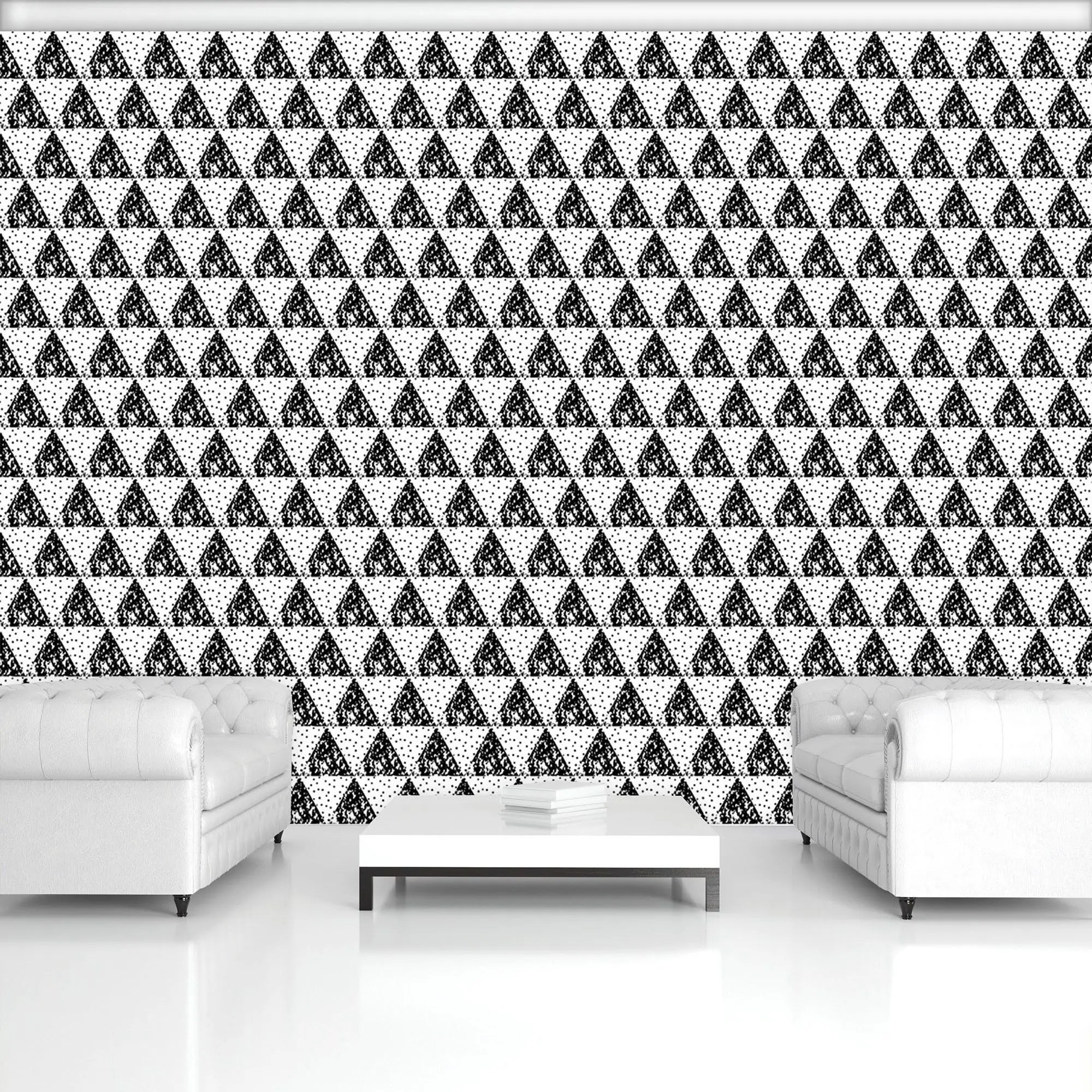 Billede 3 af Fototapet - Sort-hvidt mønster af prikfyldte trekanter