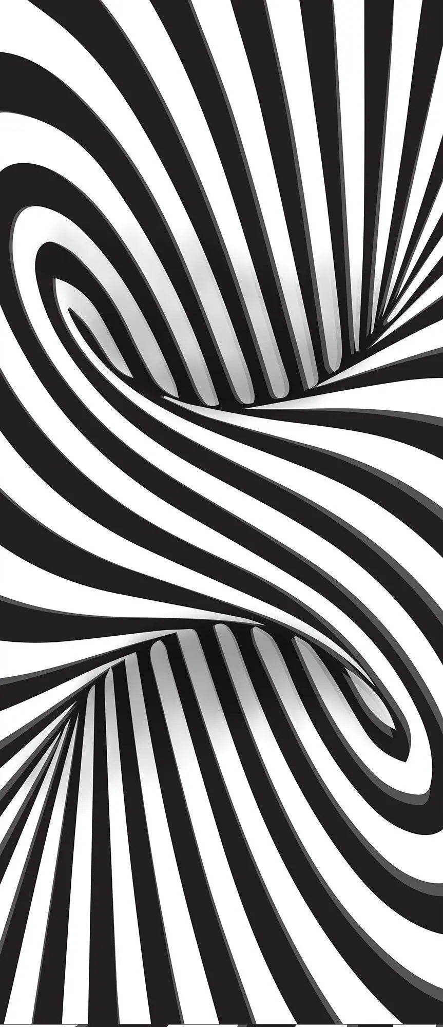 Billede 14 af Fototapet - Sort-hvidt optisk illusionsmønster med buede striber