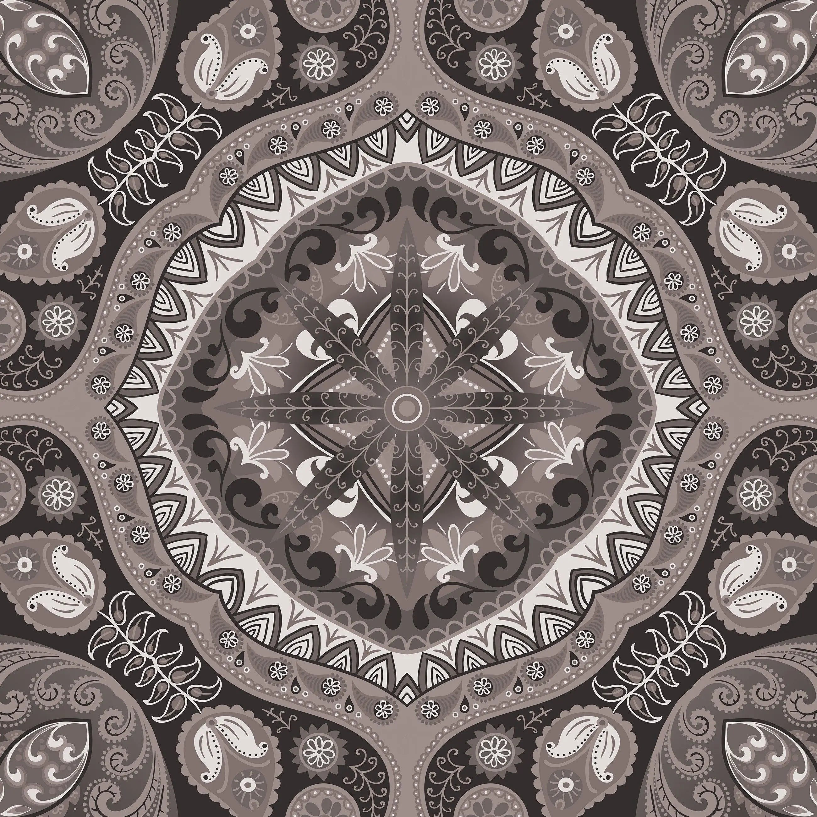 Billede 9 af Fototapet - Sort-hvidt Paisley-mønster med blomstermotiver