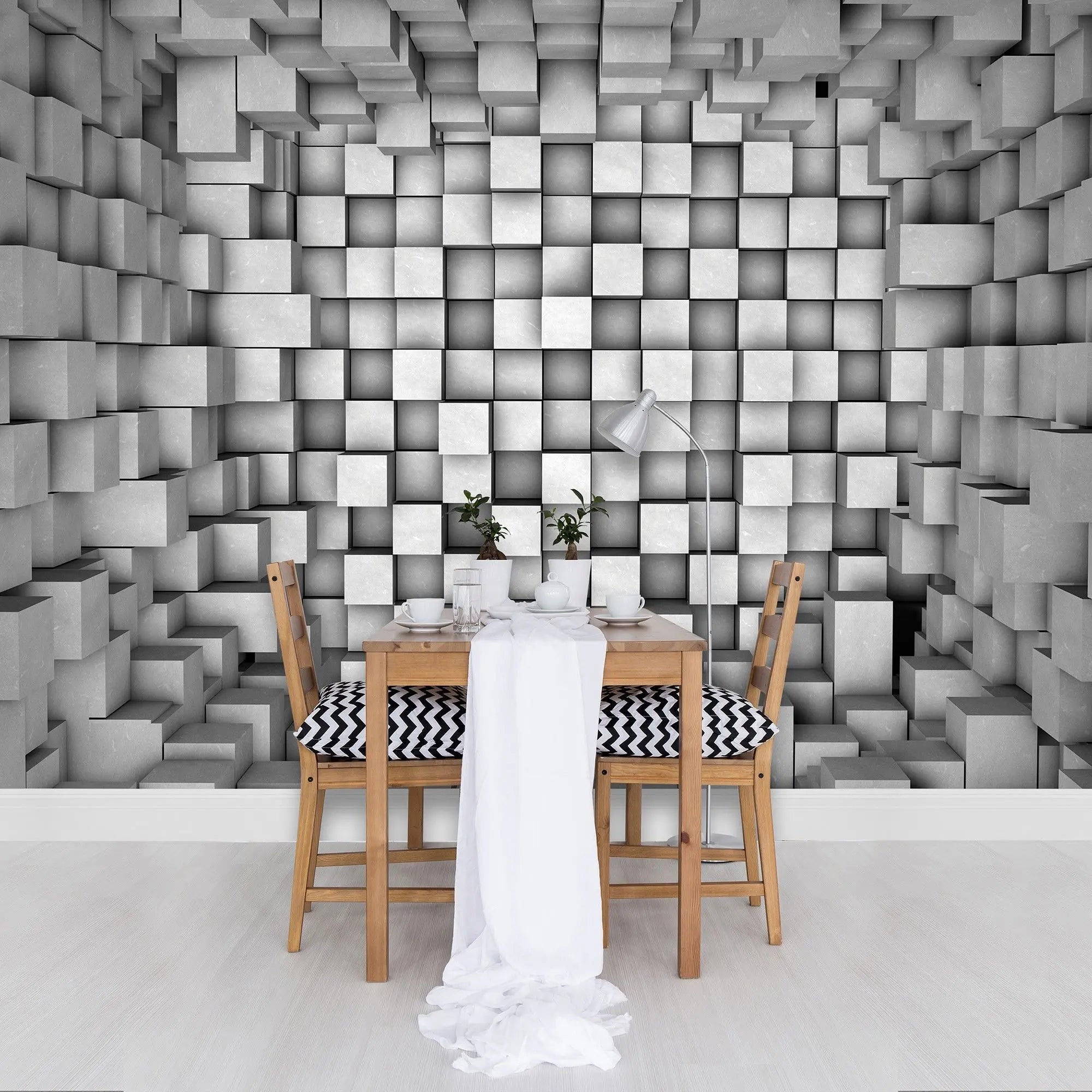 Billede 5 af Fototapet - Sort-hvidt rum med tredimensionelle kuber