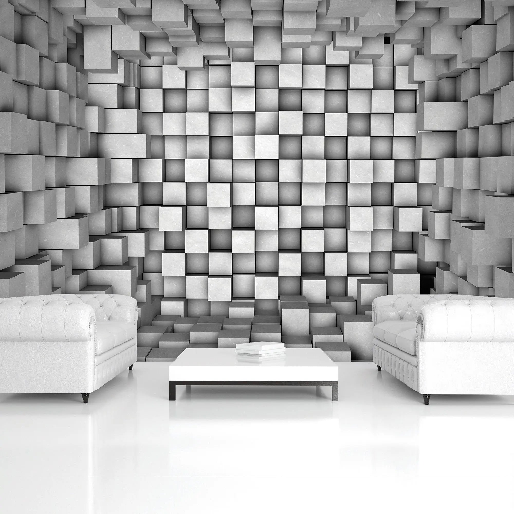 Billede 8 af Fototapet - Sort-hvidt rum med tredimensionelle kuber