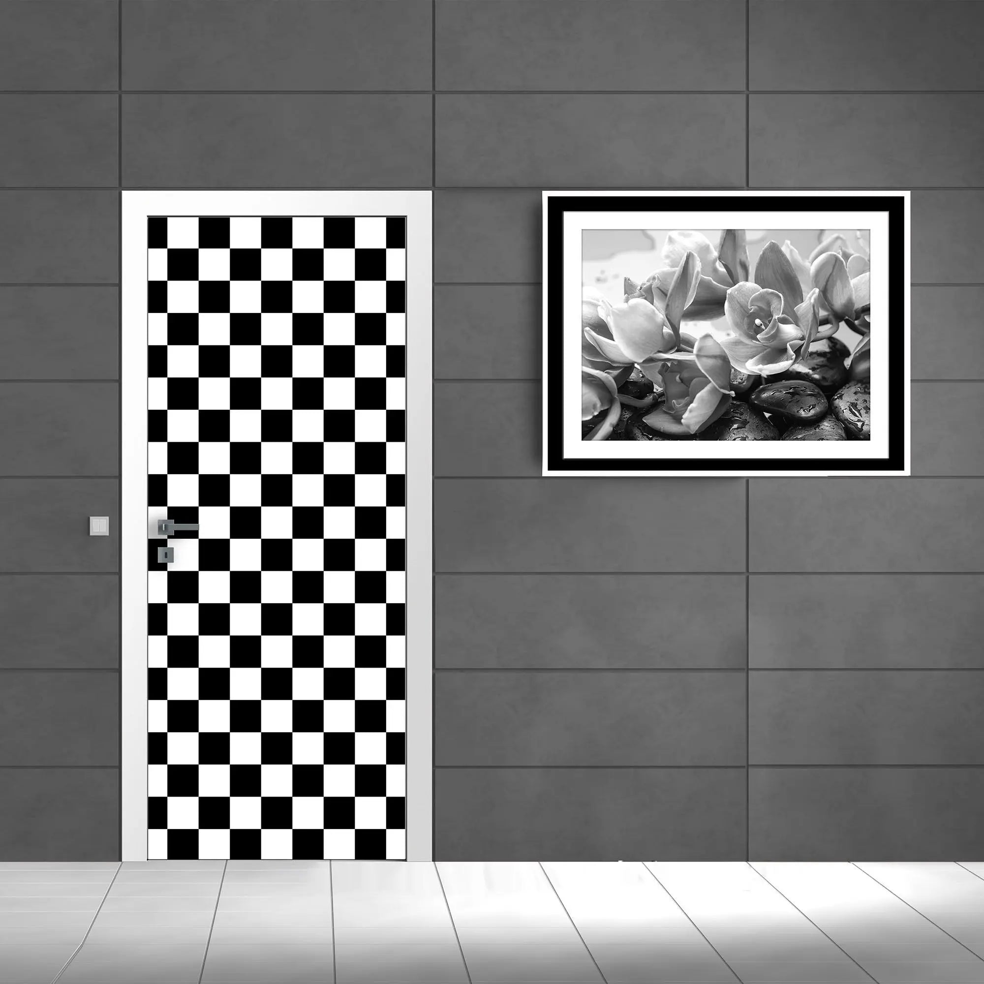 Billede 5 af Fototapet - Sort-hvidt skakternet mønster
