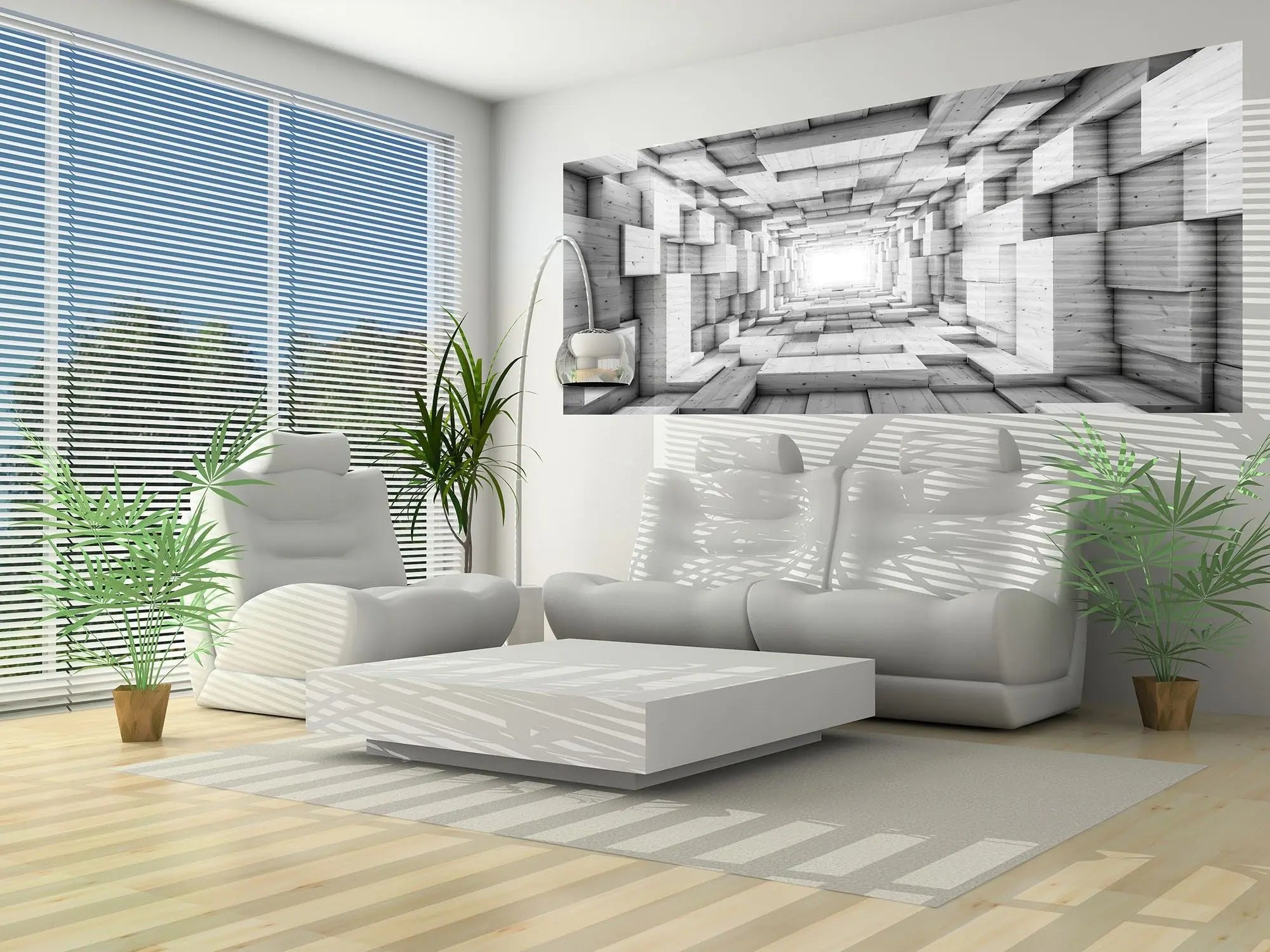 Billede 4 af Fototapet - Sort-hvidt tunnelmotiv med træstruktur