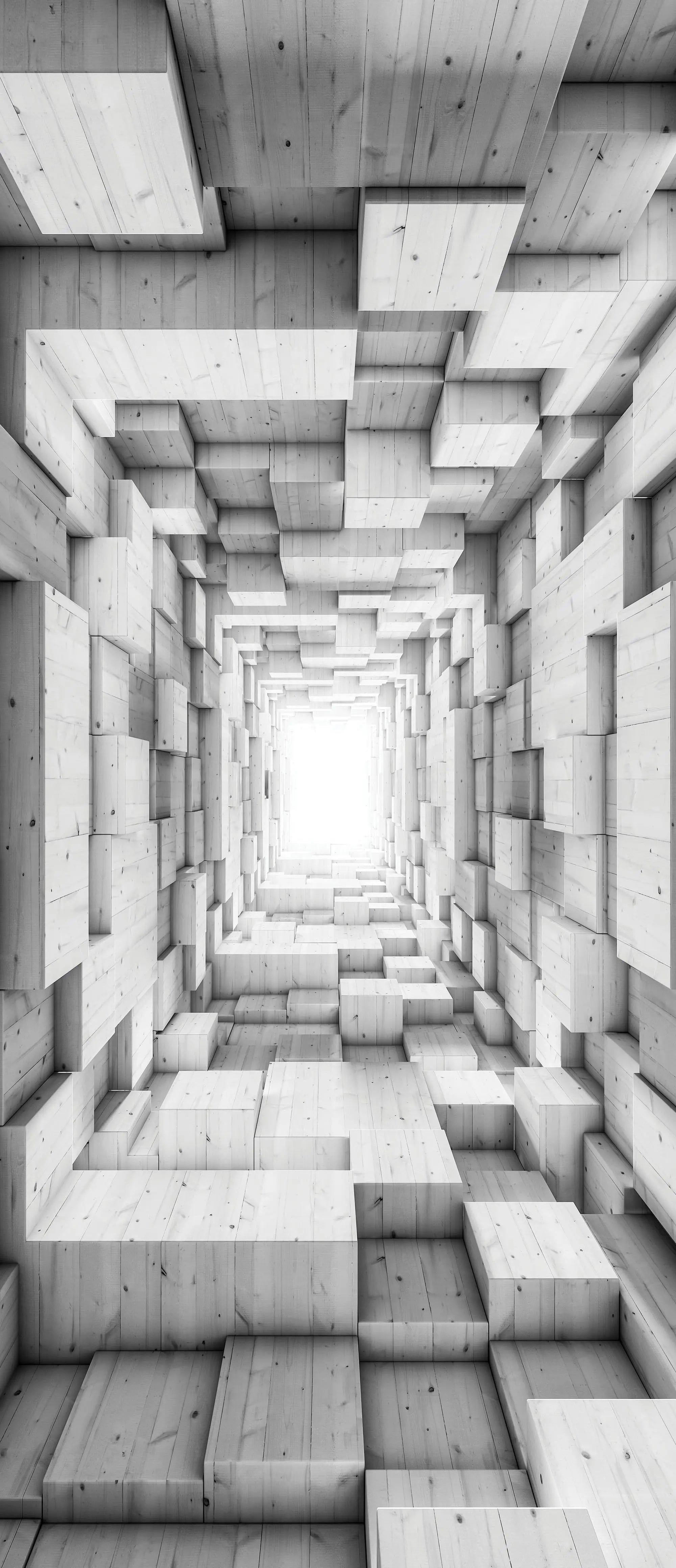 Billede 7 af Fototapet - Sort-hvidt tunnelmotiv med træstruktur