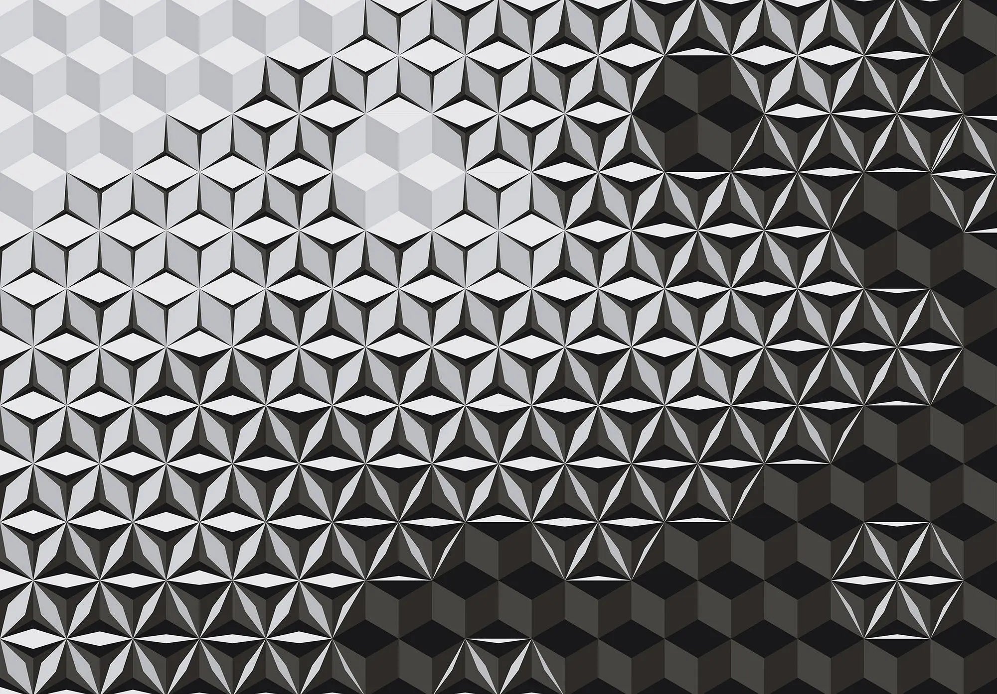 Billede 1 af Fototapet - Sort og gråt geometrisk mønster med kuber og stjerner