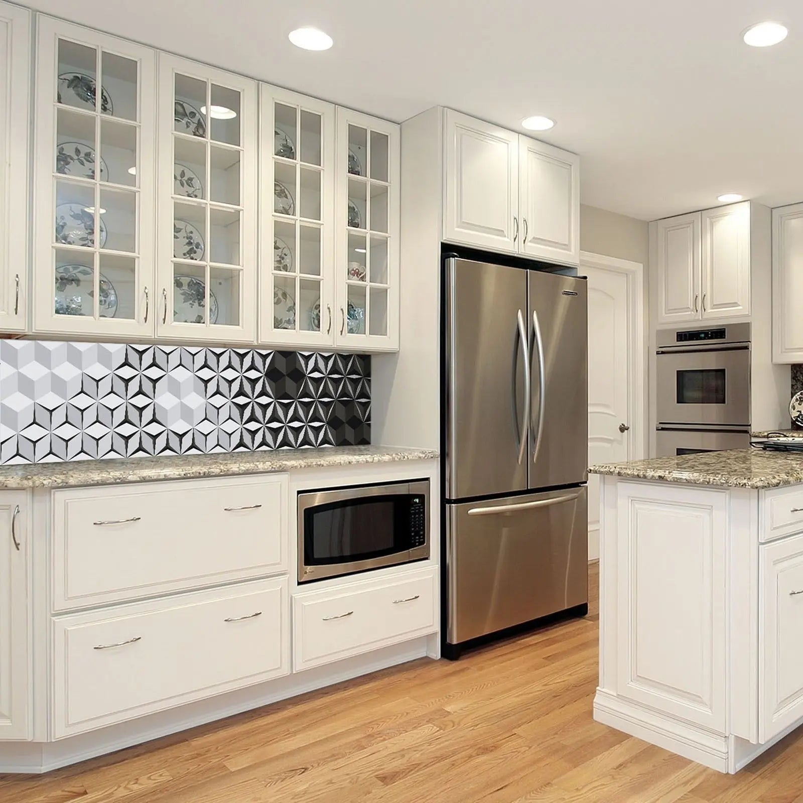 Billede 10 af Fototapet - Sort og gråt geometrisk mønster med kuber og stjerner