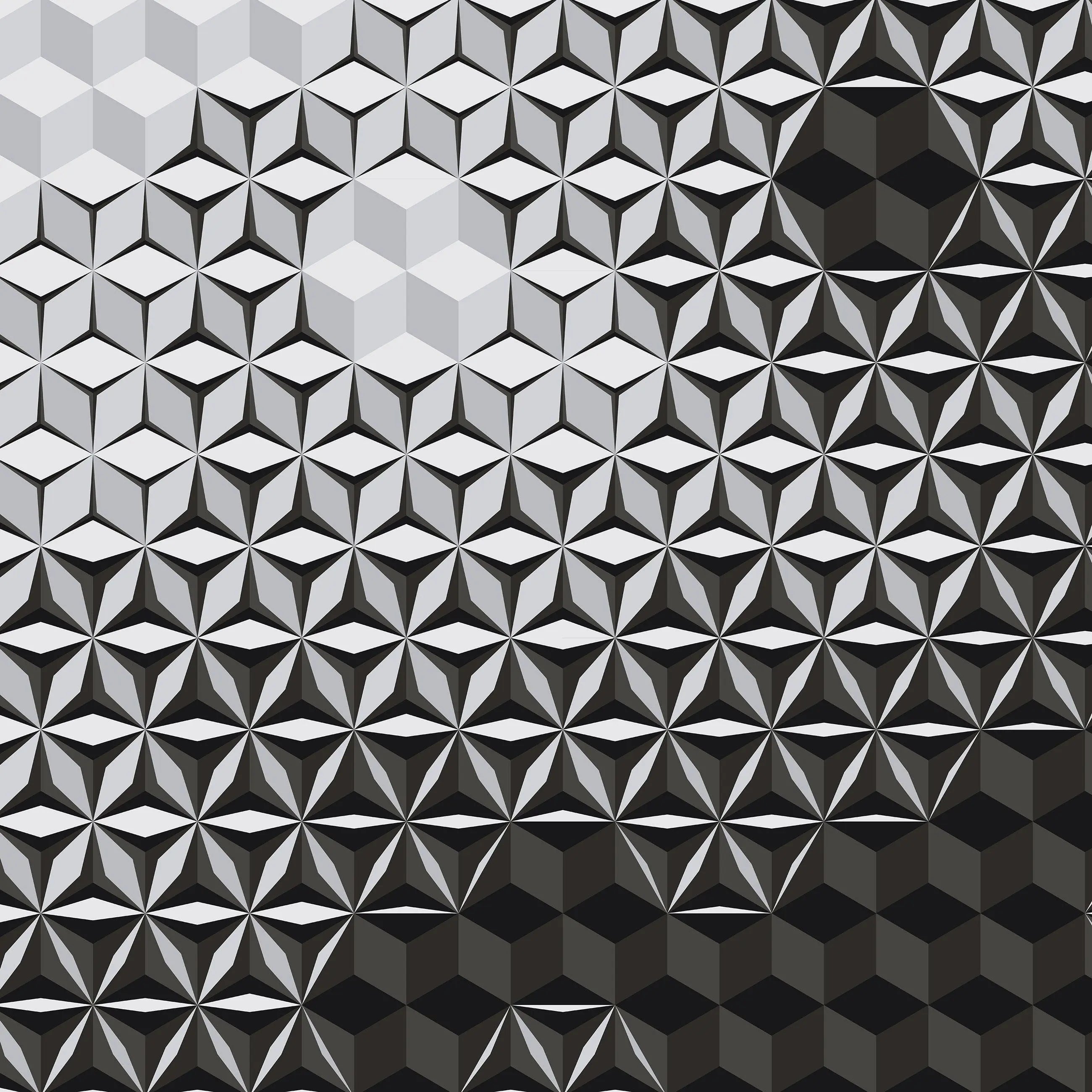 Billede 16 af Fototapet - Sort og gråt geometrisk mønster med kuber og stjerner