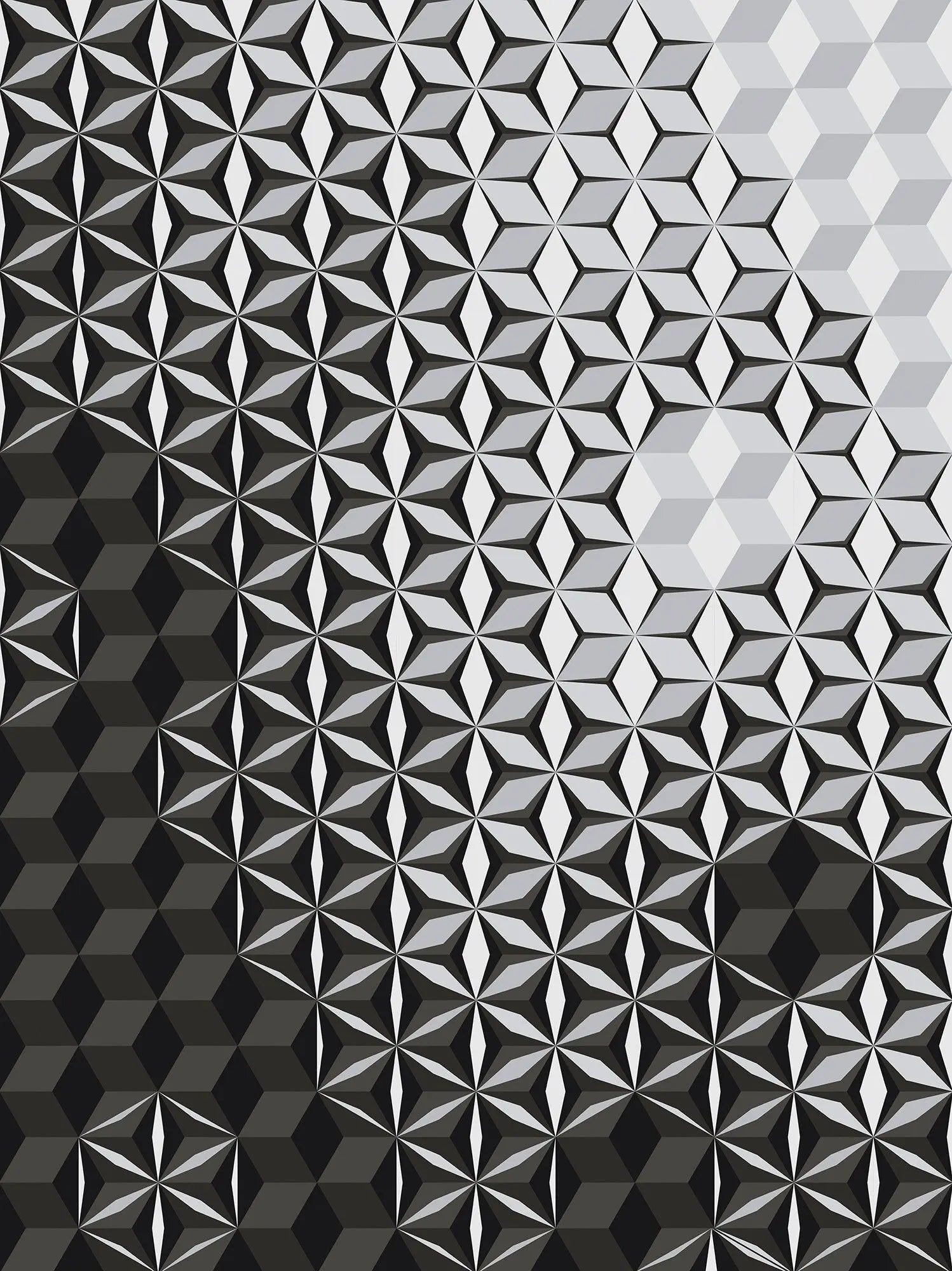 Billede 17 af Fototapet - Sort og gråt geometrisk mønster med kuber og stjerner
