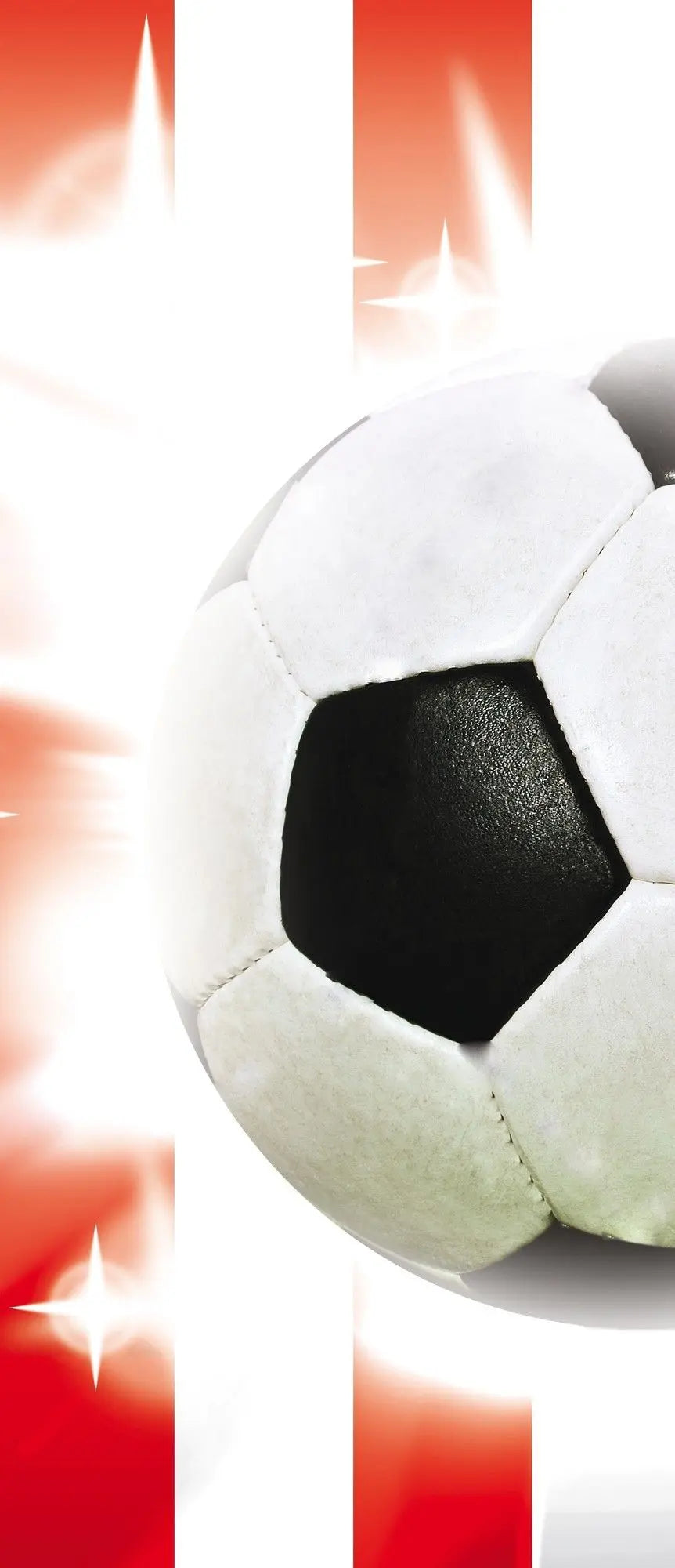 Billede 9 af Fototapet - Sort og hvid fodbold med røde og hvide lodrette striber