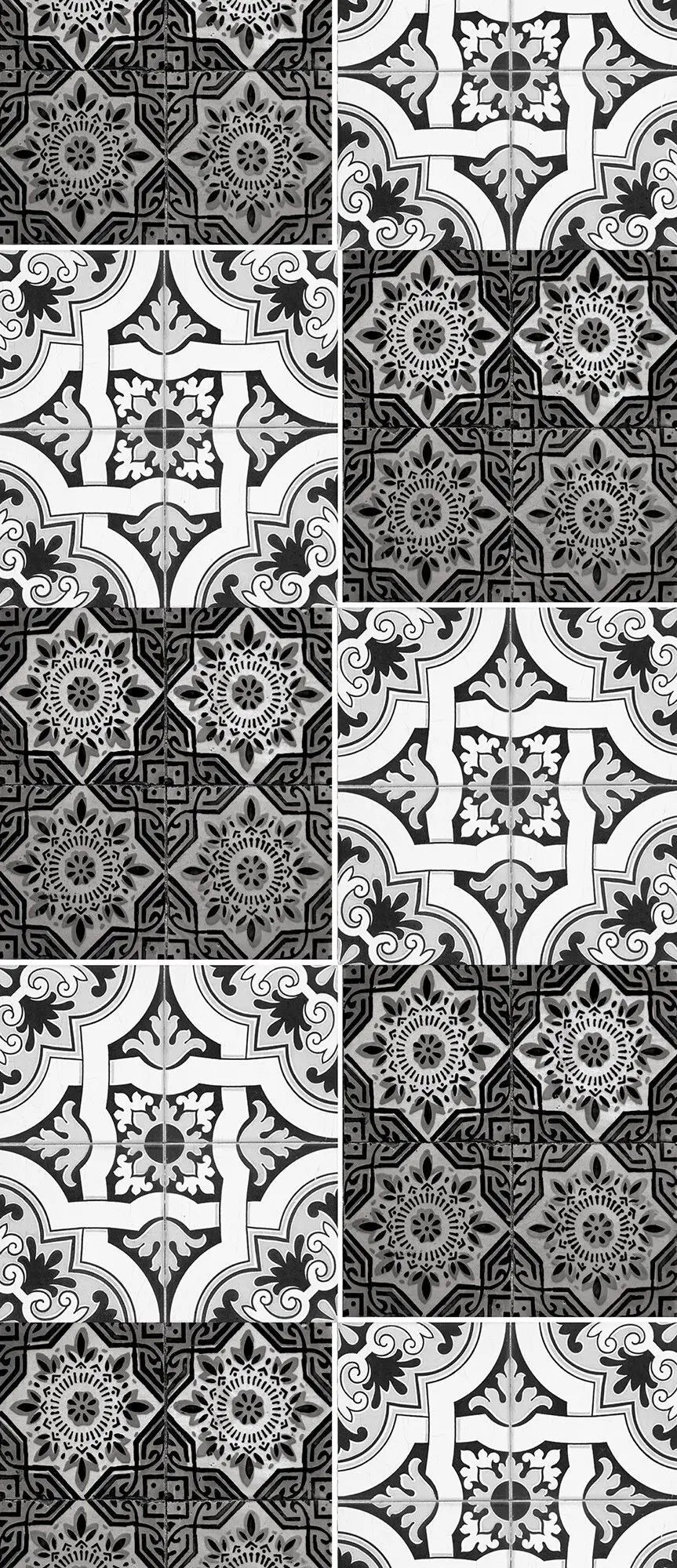 Billede 13 af Fototapet - Sort og hvidt geometrisk mønster med blomster og linjer