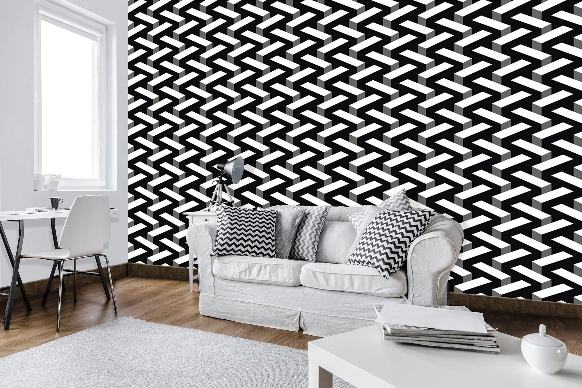 Billede 2 af Fototapet - Sort og hvidt geometrisk zigzag-mønster