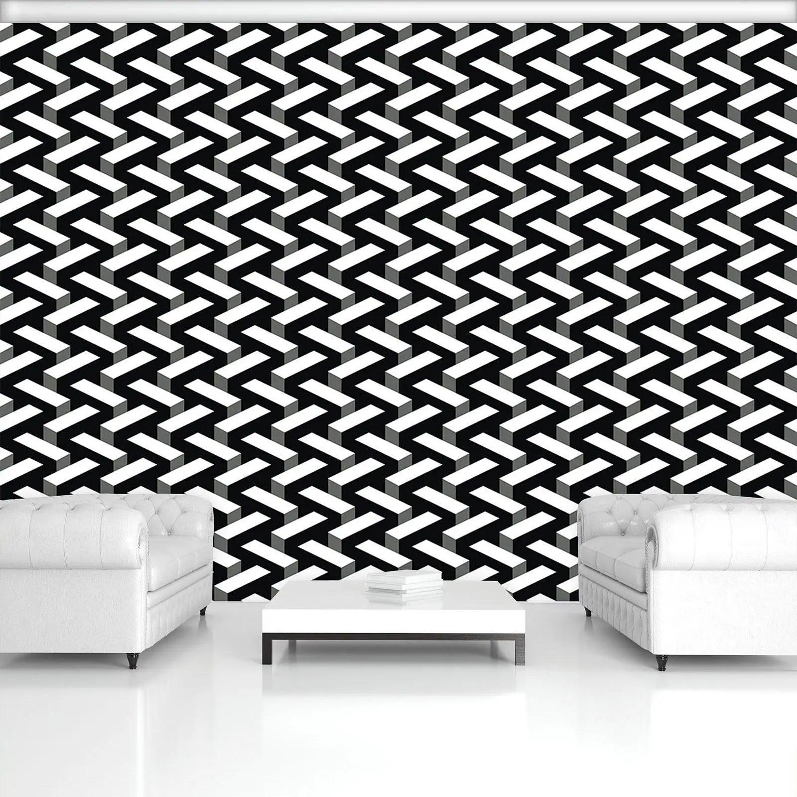 Billede 4 af Fototapet - Sort og hvidt geometrisk zigzag-mønster