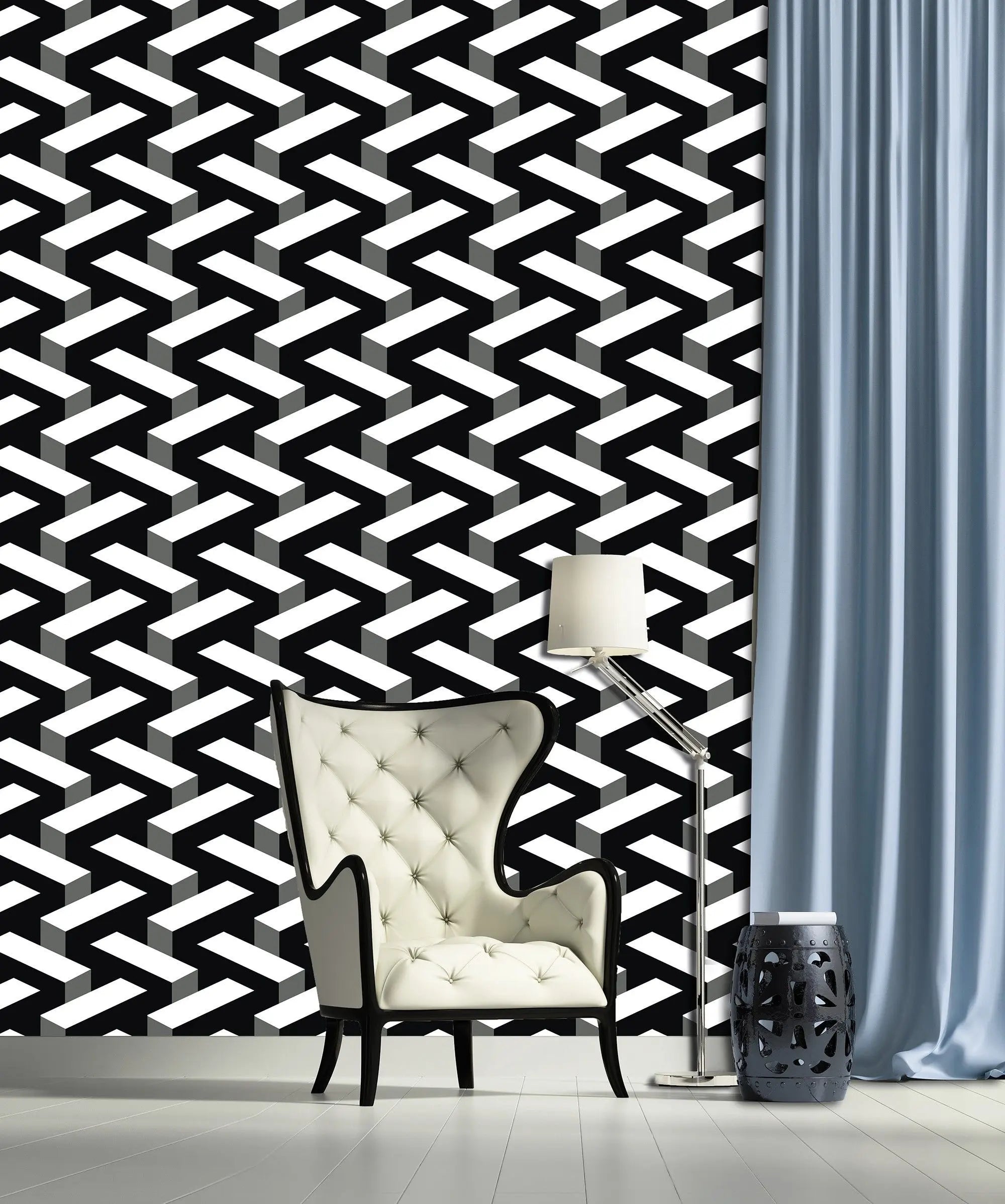 Billede 5 af Fototapet - Sort og hvidt geometrisk zigzag-mønster