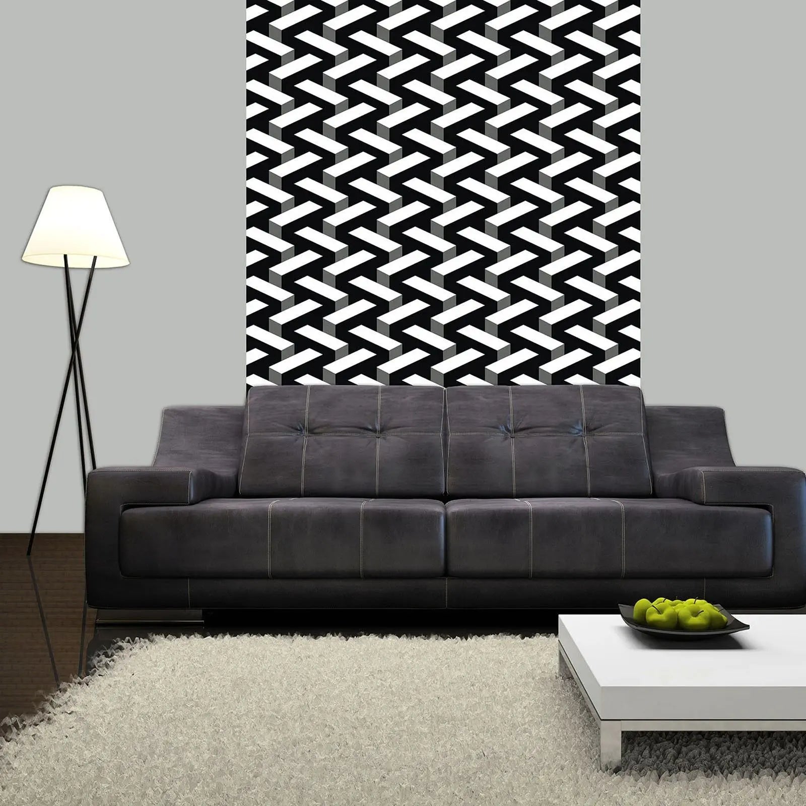 Billede 8 af Fototapet - Sort og hvidt geometrisk zigzag-mønster