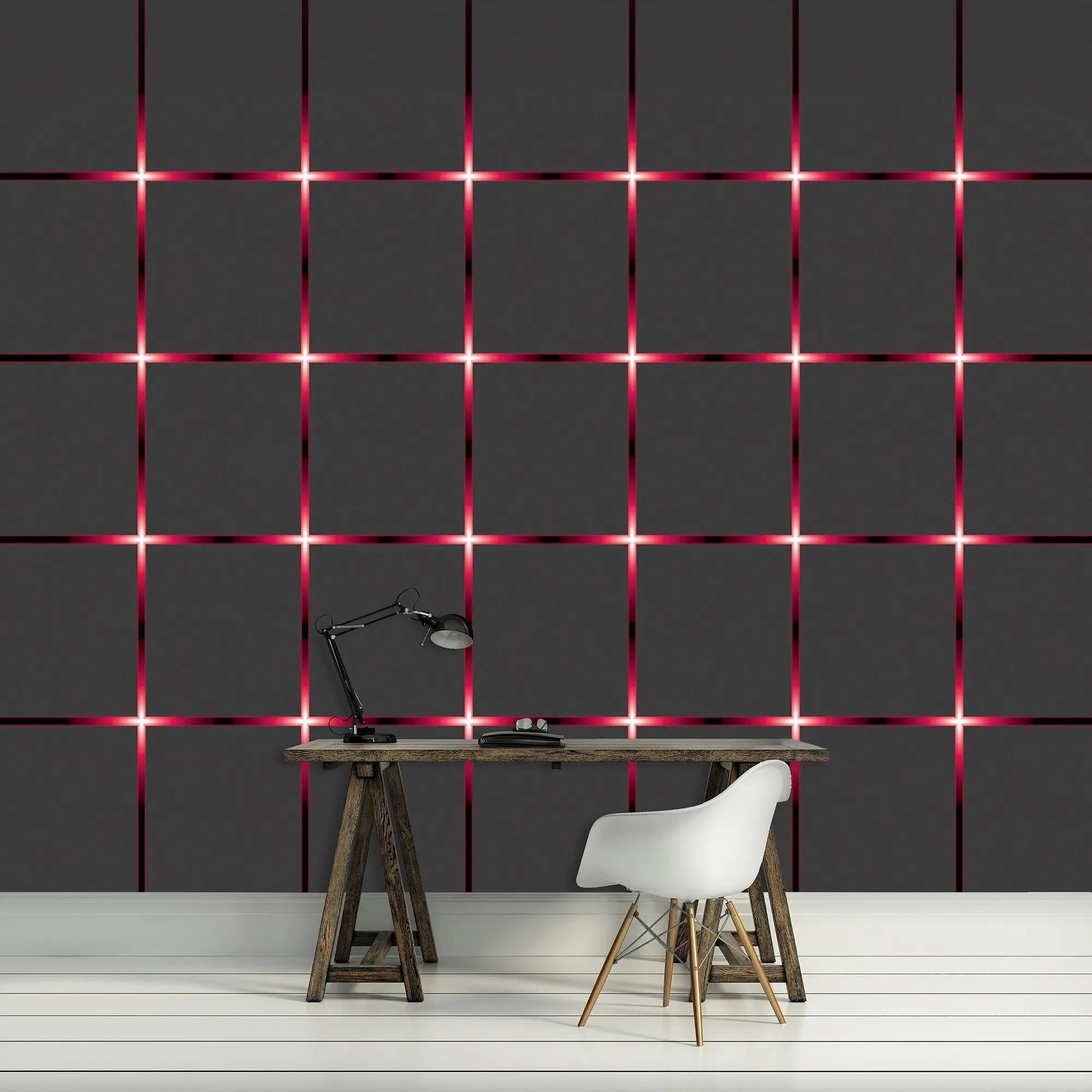 Billede 4 af Fototapet - Sort og rød lysende gittermønster