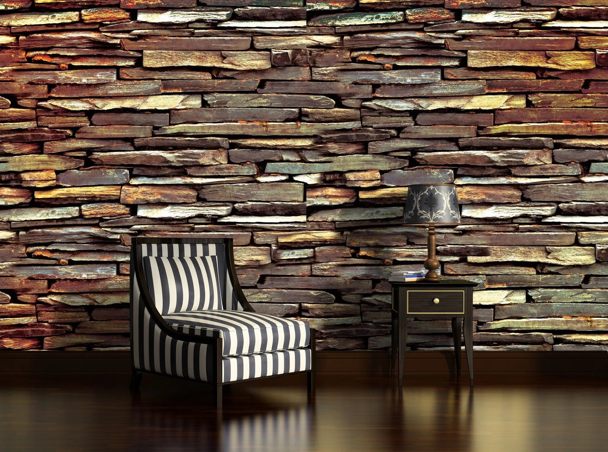 Billede 2 af Fototapet - Stablet naturstensvæg