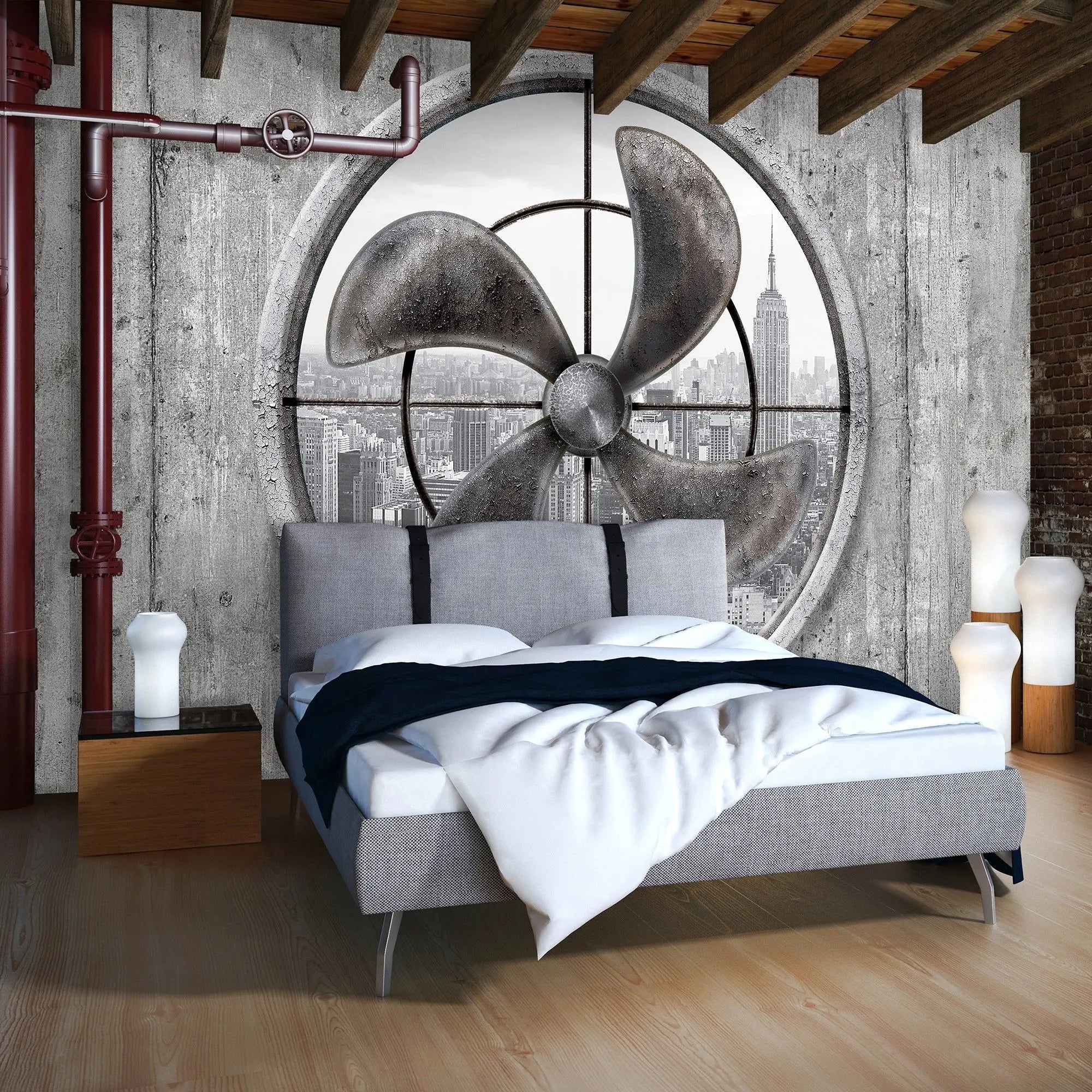 Billede 3 af Fototapet - Stor metropoludsigt gennem industriel ventilator