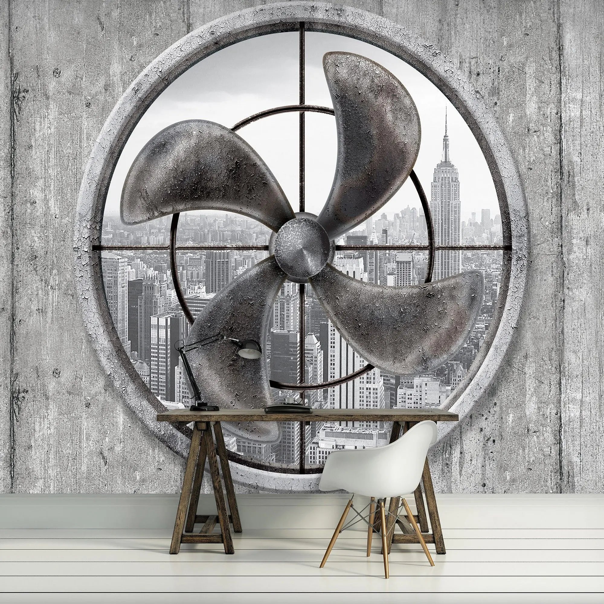 Billede 4 af Fototapet - Stor metropoludsigt gennem industriel ventilator