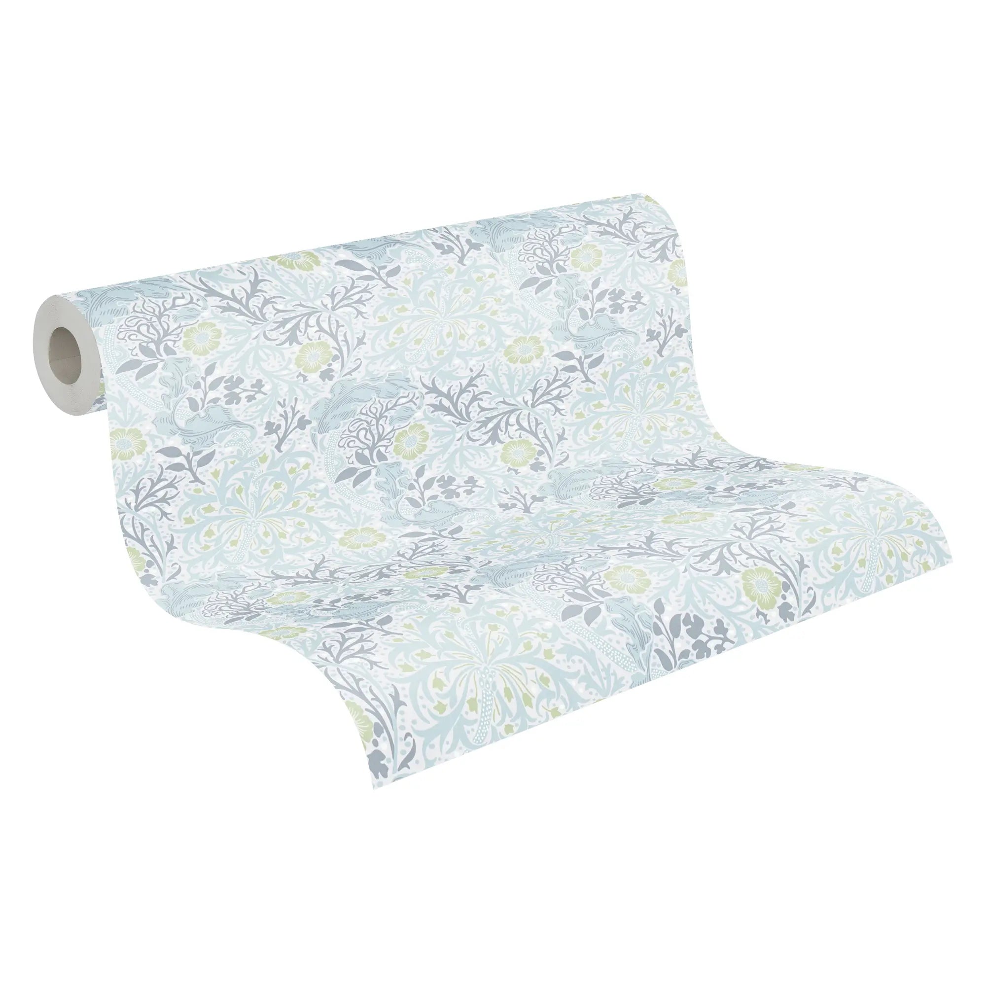 Rulle af Symphony of Eve - Mist tapet med dekorative motiver i grå og grønne toner.