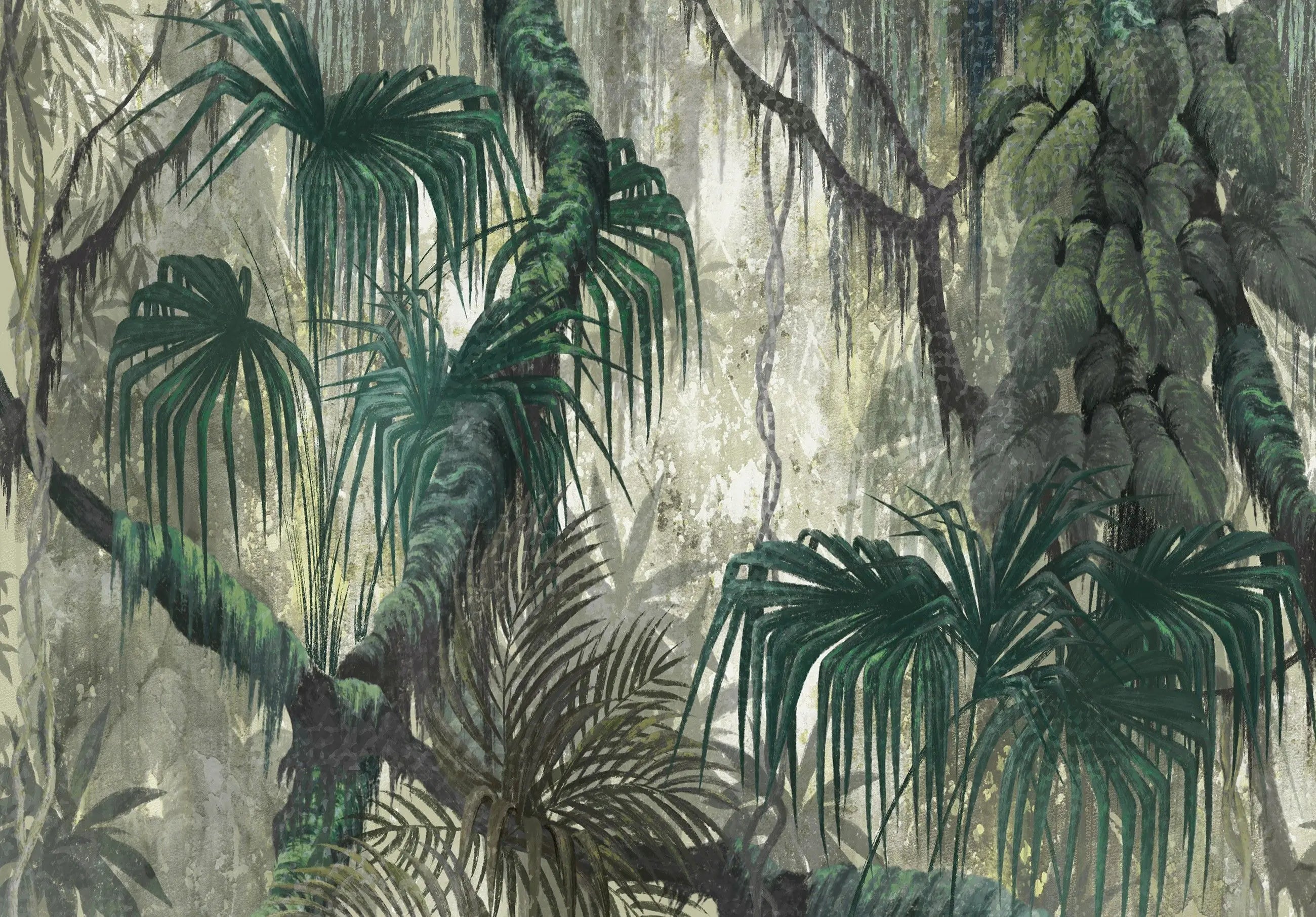 Billede 1 af Fototapet - Tæt jungle med lianer og grønne palmeblade