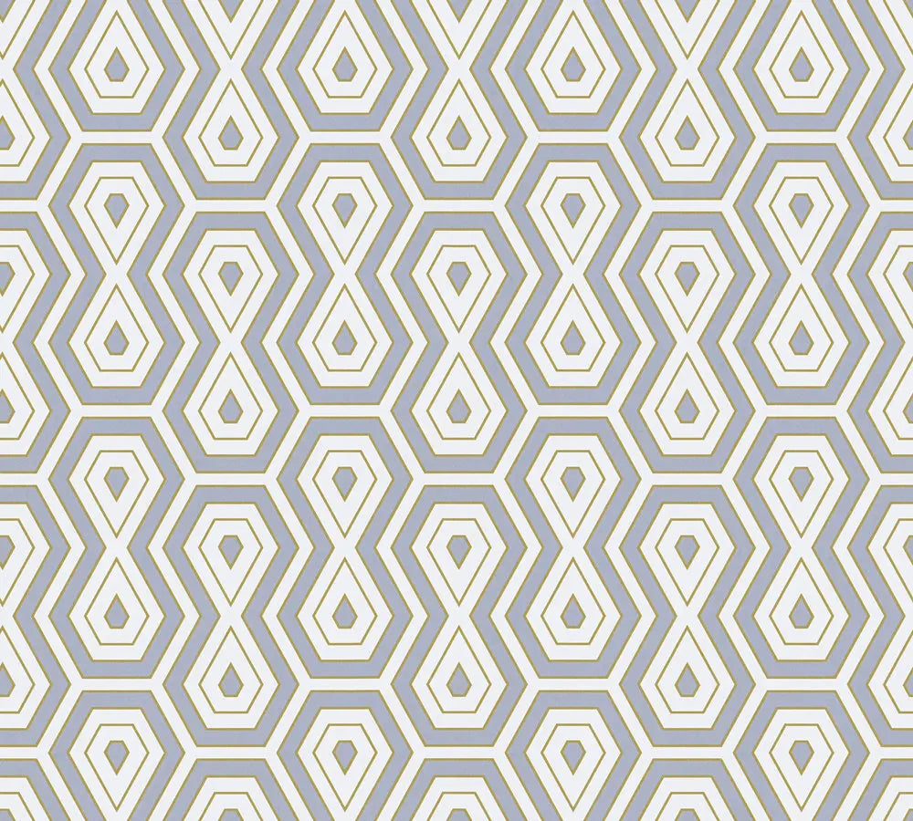 Geometrisk tapetdesign i grå, creme og guldfarver fra produktet Jungle Geometry - Cloud hos Nicetapet.dk.